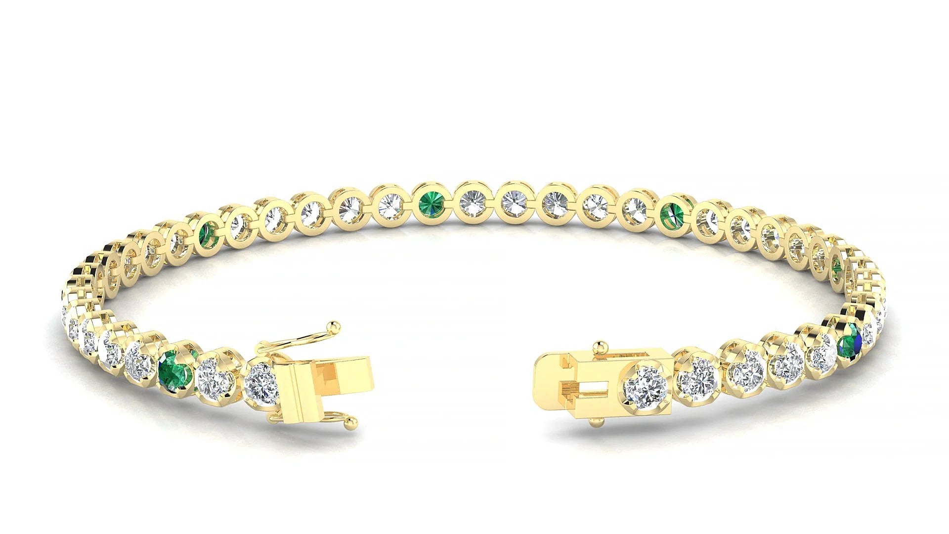 Bengal 1-5 | 18k Yellow Gold 3 mm Round Natural Emerald & Diamond Tennis Bracelet