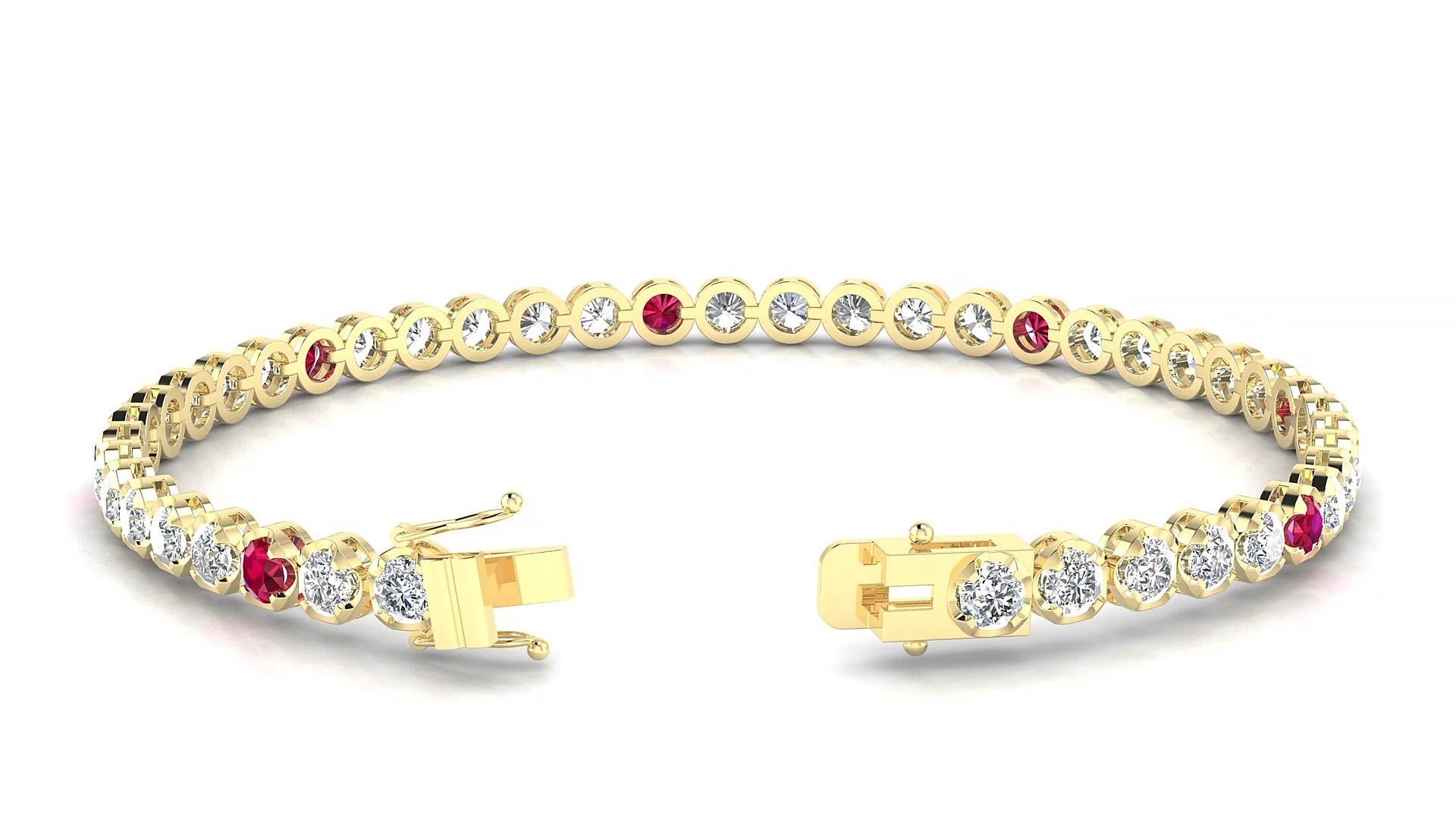 Bengal 1-5 | 18k Yellow Gold 3 mm Round Natural Ruby & Diamond Tennis Bracelet