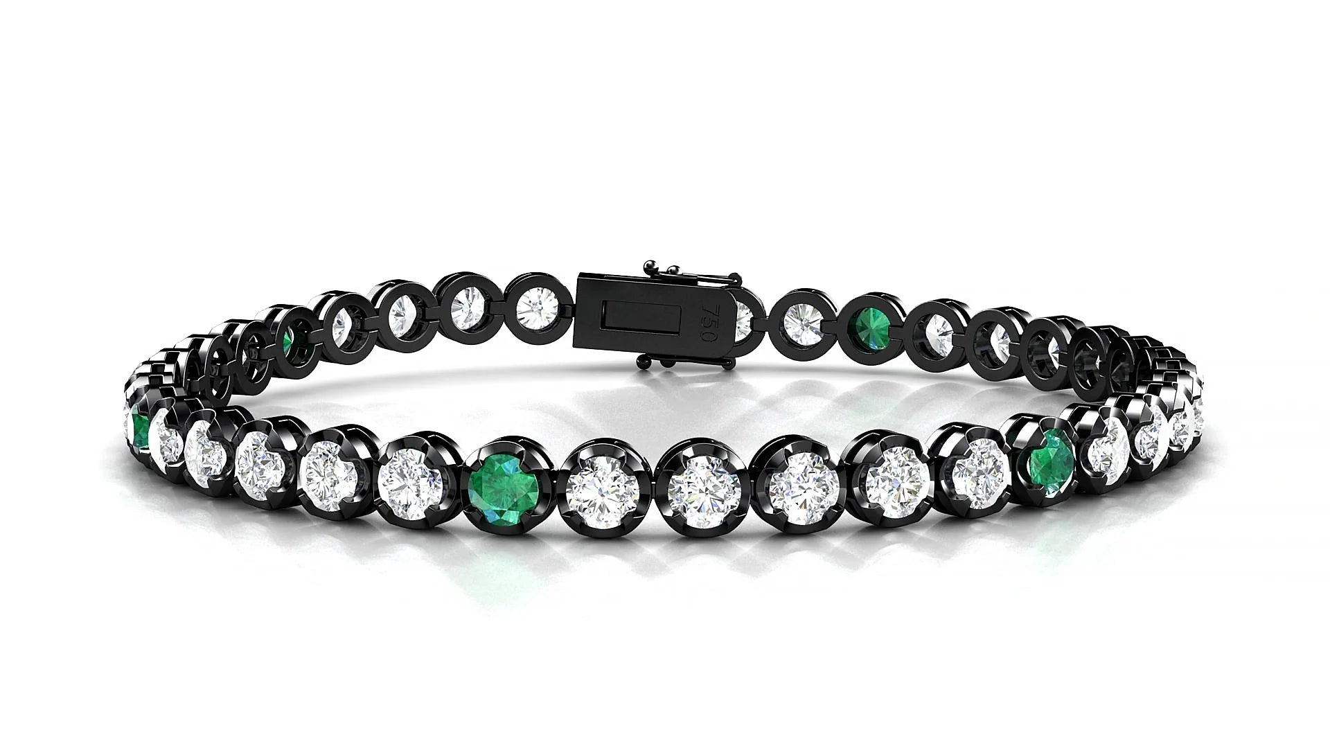 Bengal 1-5 | 18k Black Gold 3.4 mm Round Natural Emerald & Diamond Tennis Bracelet