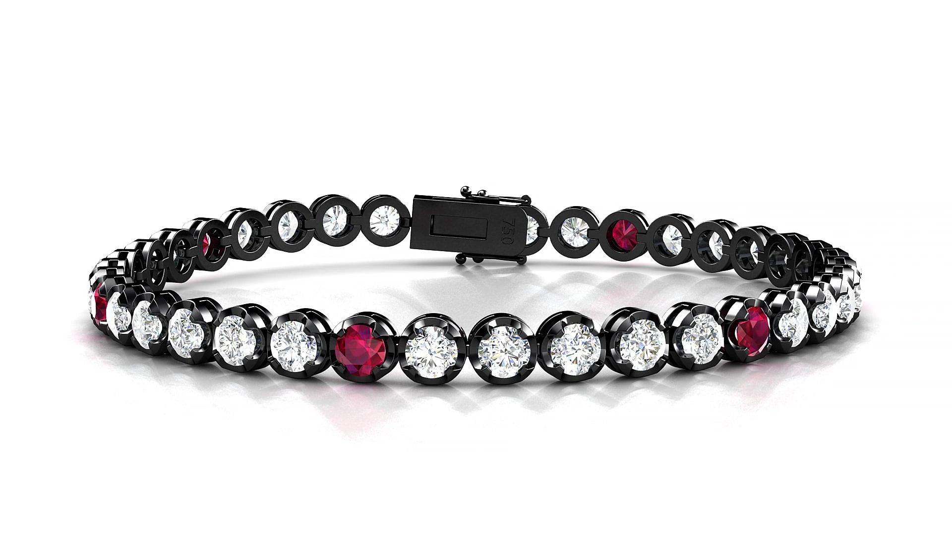Bengal 1-5 | 18k Black Gold 3.4 mm Round Natural Ruby & Diamond 15 cm Tennis Bracelet