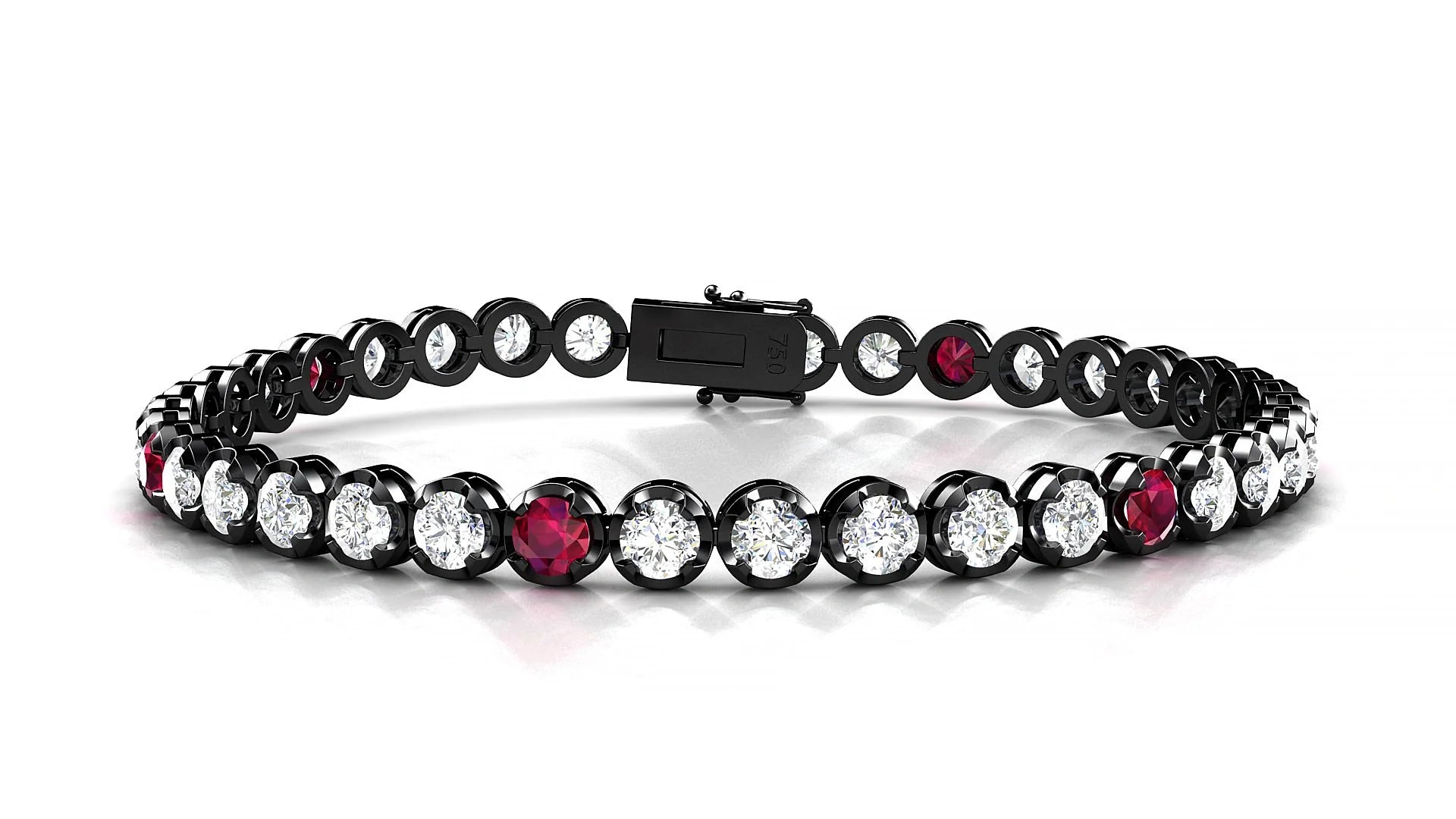 Bengal 1-5 | 18k Black Gold 3.4 mm Round Natural Ruby & Diamond Tennis Bracelet