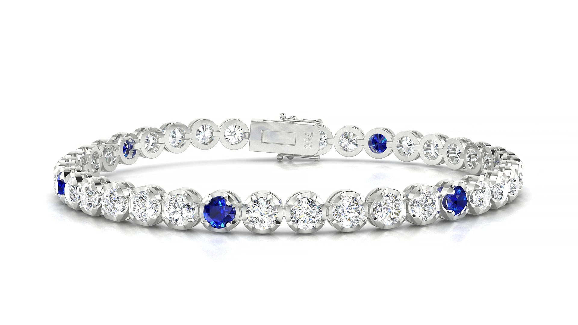 Bengal 1-5 | 18k White Gold 3.4 mm Round Natural Sapphire & Diamond 19 cm Tennis Bracelet