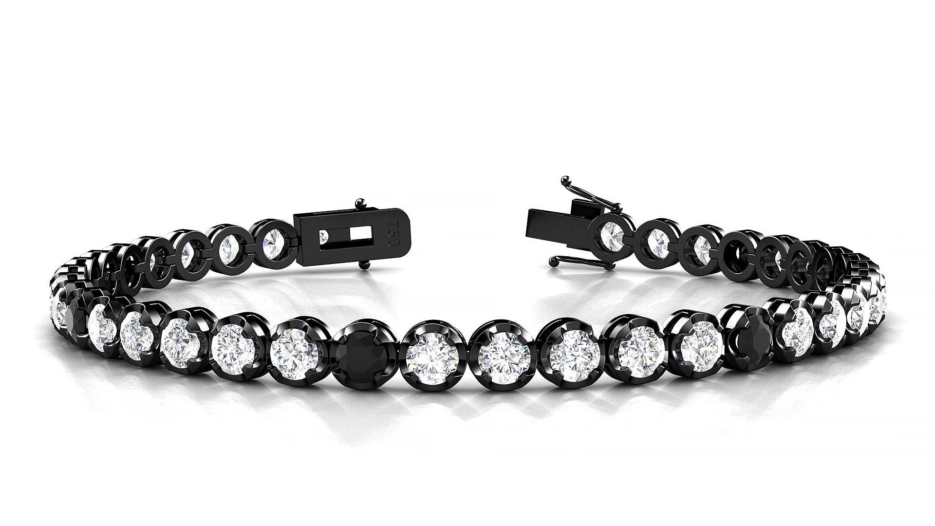 Bengal 1-5 | 18k Black Gold 3.4 mm Round Natural Black Diamond & Diamond 15 cm Tennis Bracelet