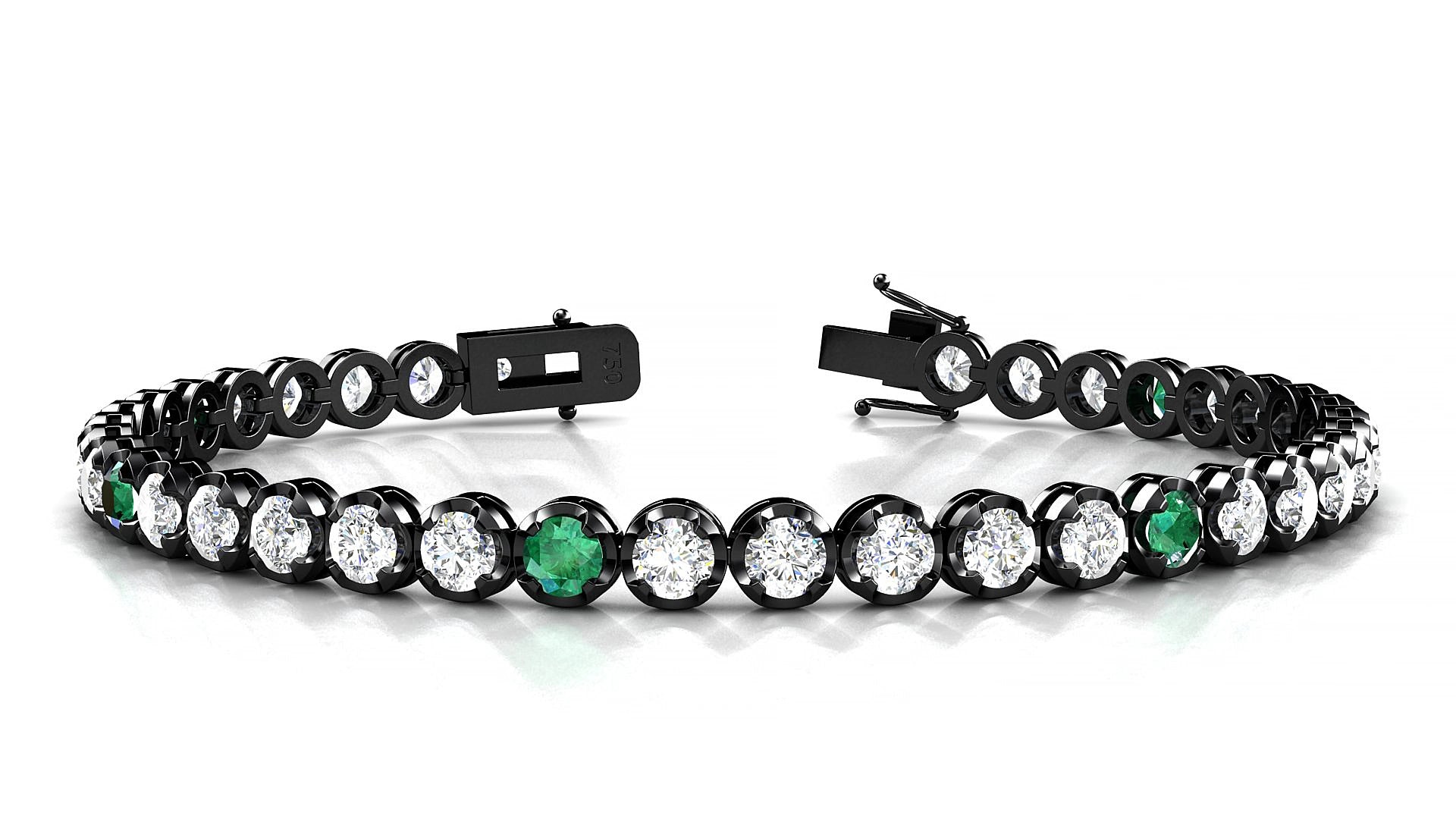 Bengal 1-5 | 18k Black Gold 3.4 mm Round Natural Emerald & Diamond 15 cm Tennis Bracelet