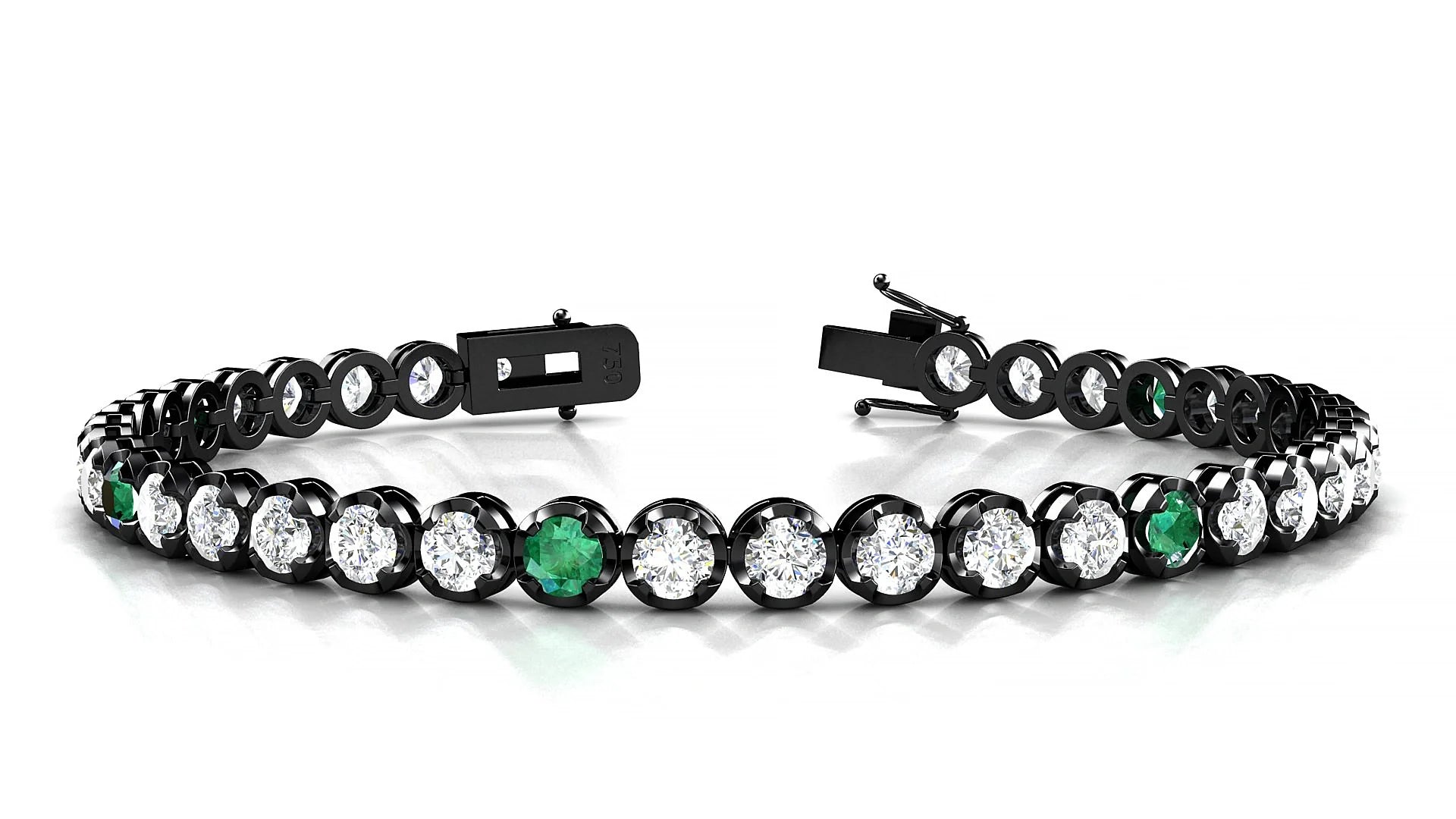 Bengal 1-5 | 18k Black Gold 3.4 mm Round Natural Emerald & Diamond Tennis Bracelet