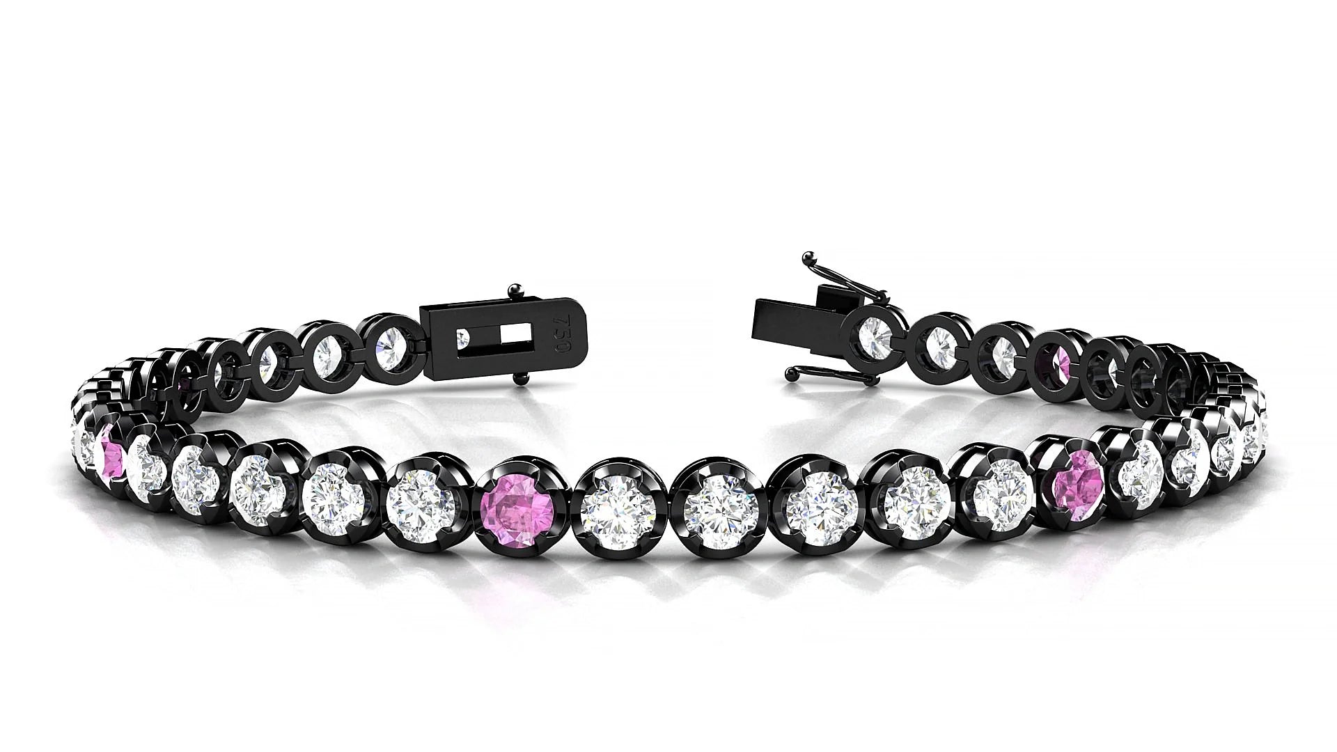 Bengal 1-5 | 18k Black Gold 3.4 mm Round Natural Pink Sapphire & Diamond Tennis Bracelet