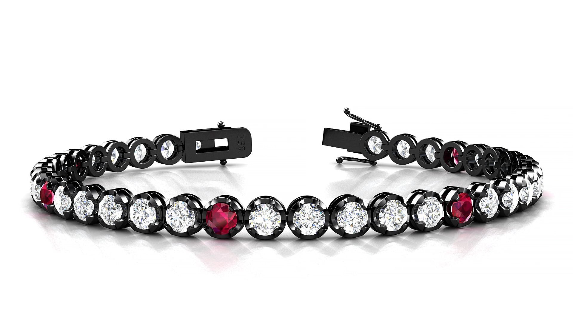 Bengal 1-5 | 18k Black Gold 3.4 mm Round Natural Ruby & Diamond 15 cm Tennis Bracelet