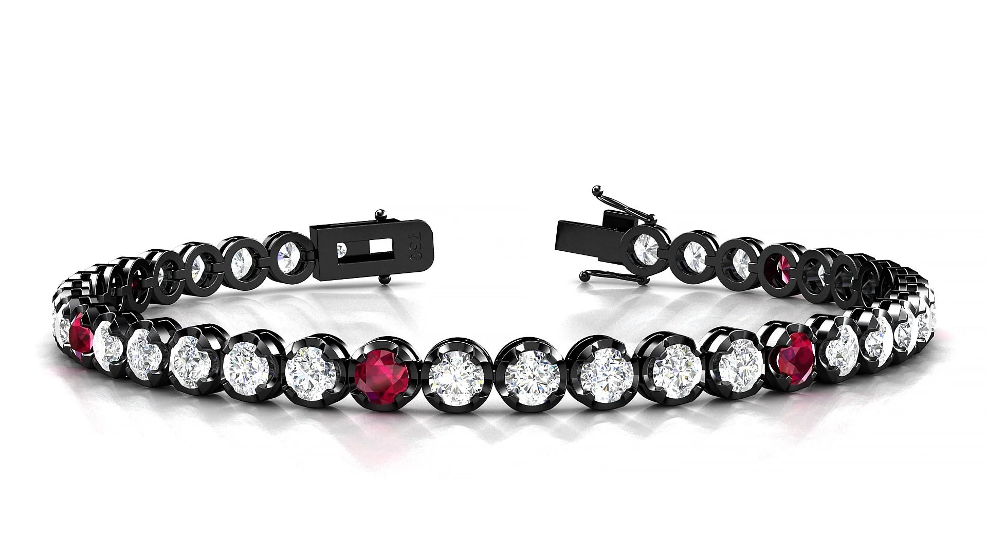 Bengal 1-5 | 18k Black Gold 3.4 mm Round Natural Ruby & Diamond Tennis Bracelet