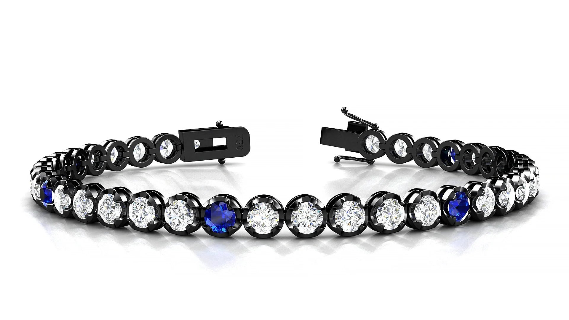 Bengal 1-5 | 18k Black Gold 3.4 mm Round Natural Sapphire & Diamond Tennis Bracelet