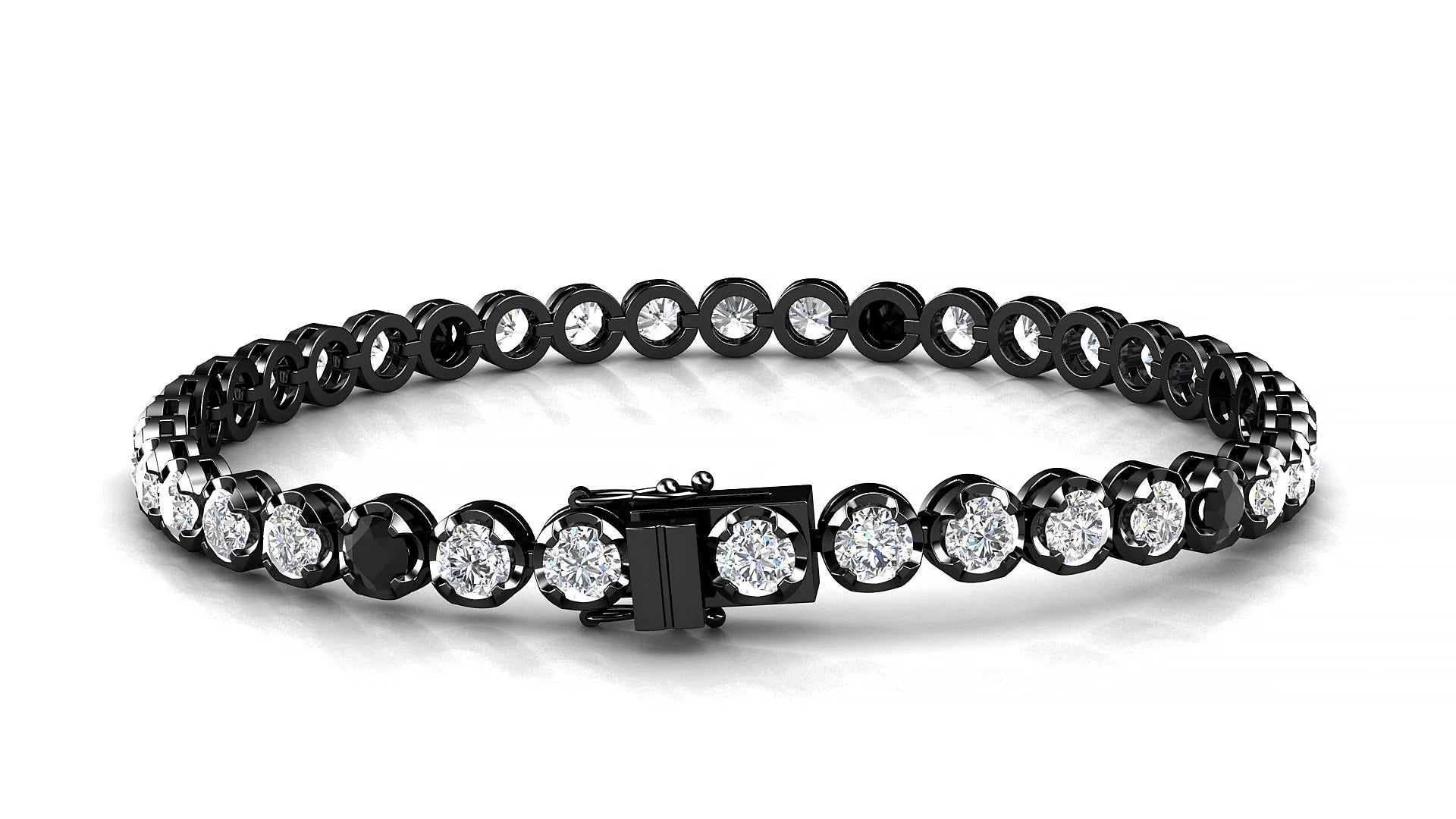 Bengal 1-5 | 18k Black Gold 3.4 mm Round Natural Black Diamond & Diamond Tennis Bracelet