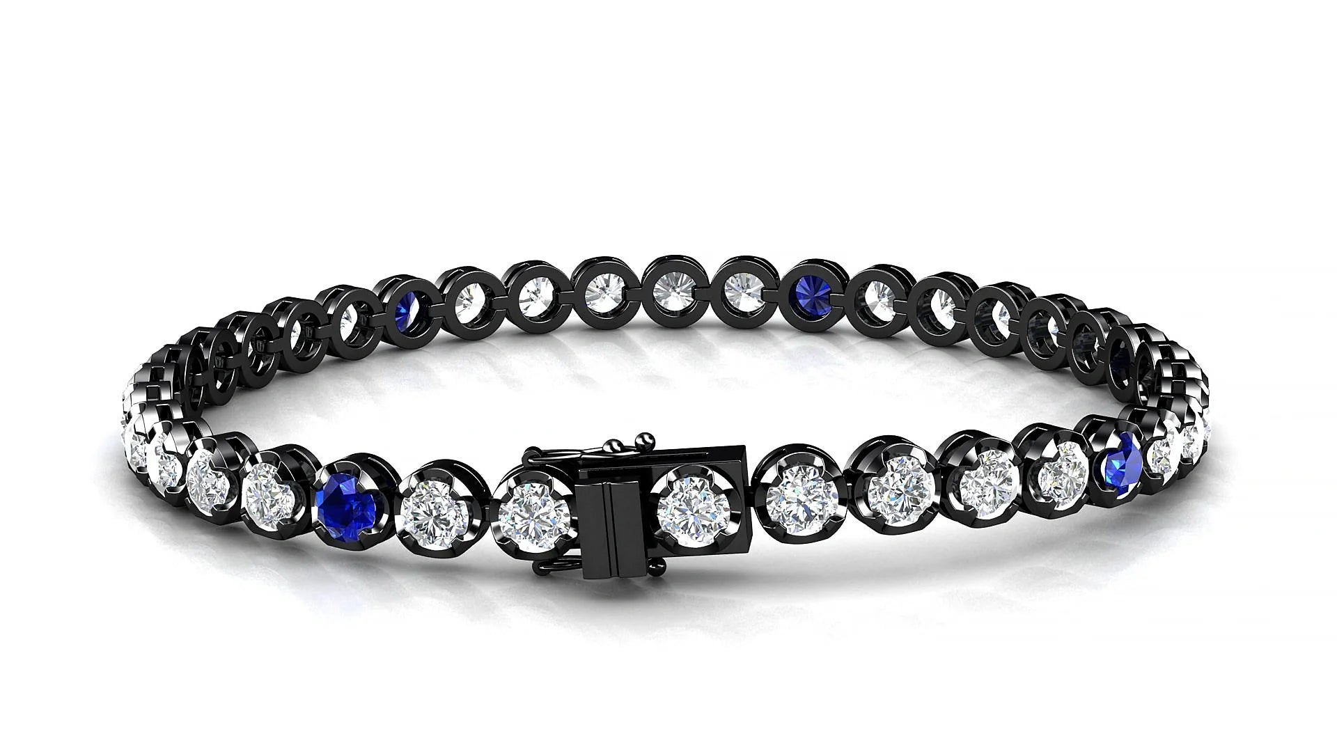 Bengal 1-5 | 18k Black Gold 3.4 mm Round Natural Sapphire & Diamond Tennis Bracelet