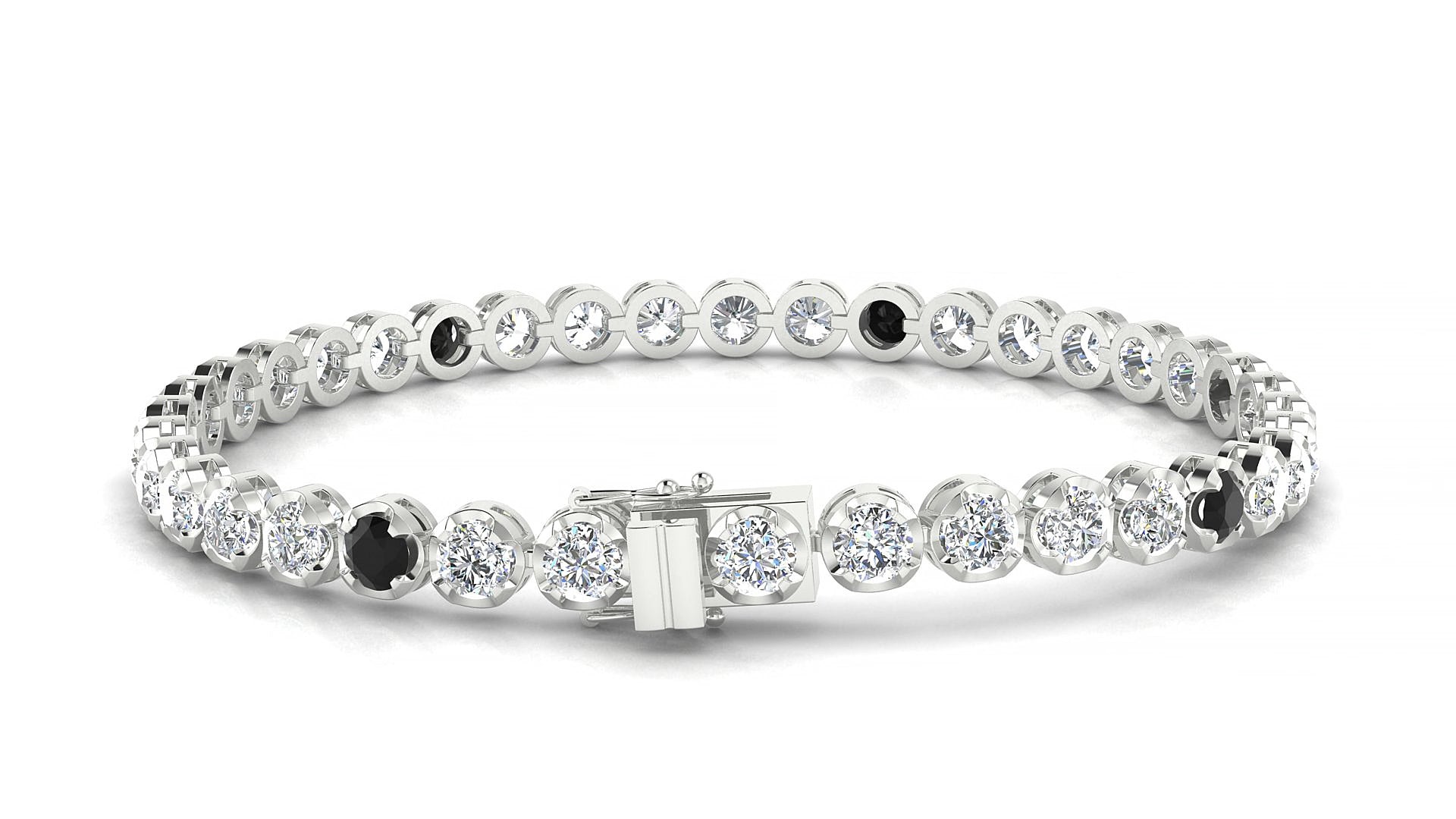Bengal 1-5 | 18k White Gold 3.4 mm Round Natural Black Diamond & Diamond 15 cm Tennis Bracelet
