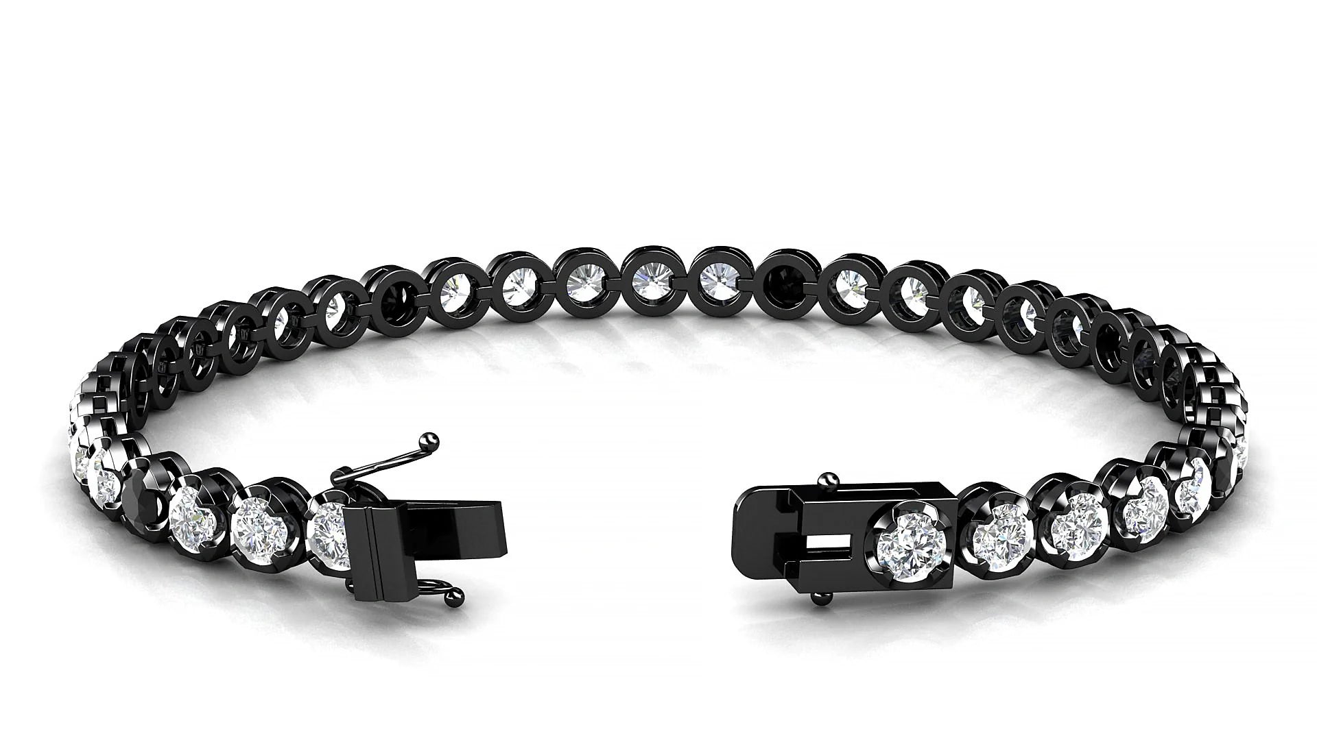Bengal 1-5 | 18k Black Gold 3.4 mm Round Natural Black Diamond & Diamond Tennis Bracelet