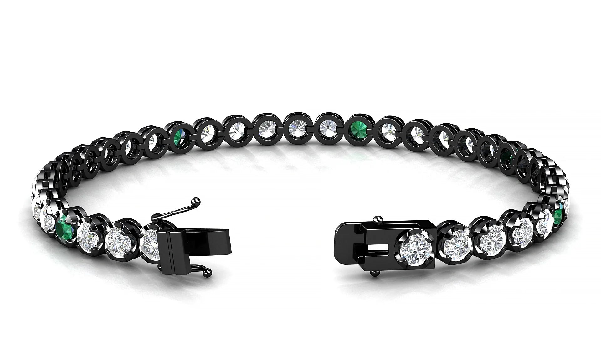 Bengal 1-5 | 18k Black Gold 3.4 mm Round Natural Emerald & Diamond Tennis Bracelet