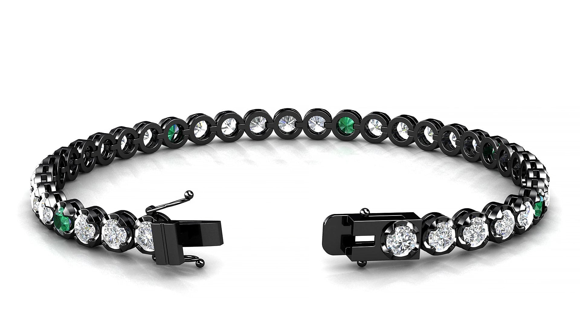 Bengal 1-5 | 18k Black Gold 3.4 mm Round Natural Emerald & Diamond 15 cm Tennis Bracelet