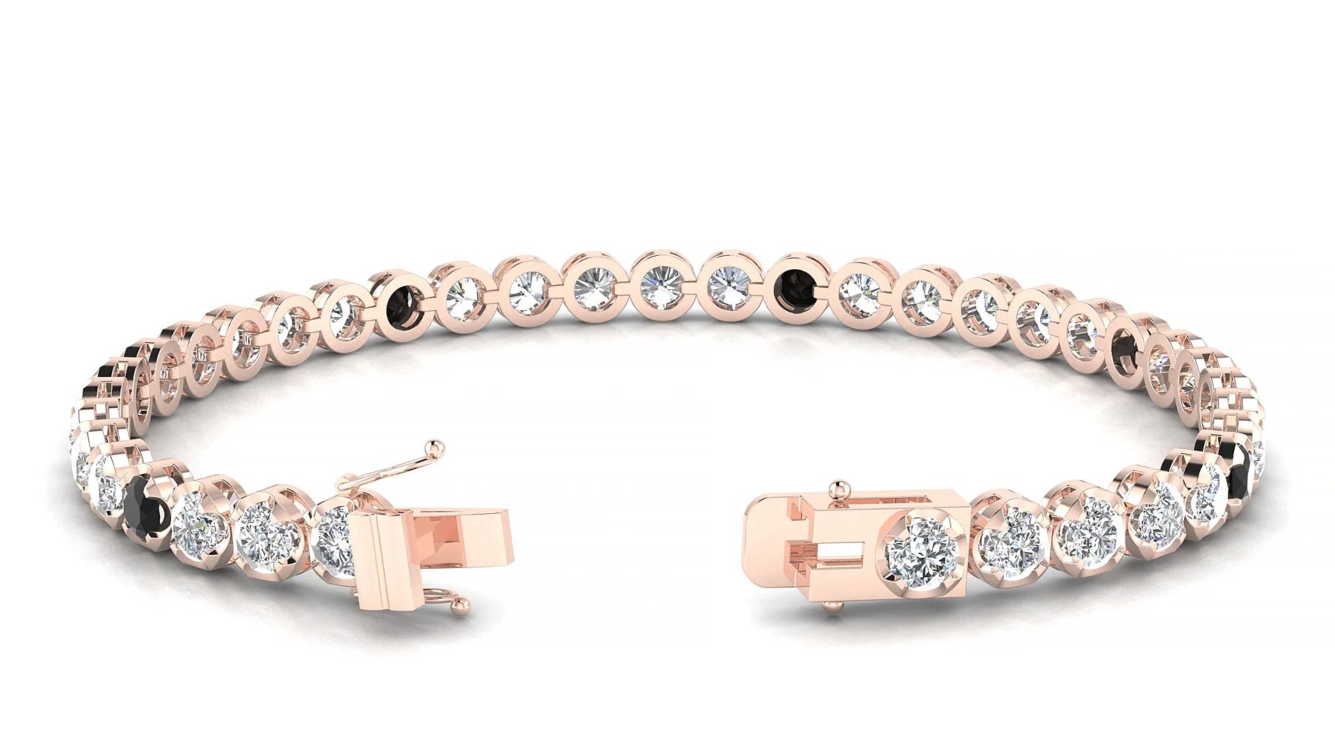 Bengal 1-5 | 18k Rose Gold 3.4 mm Round Natural Black Diamond & Diamond Tennis Bracelet