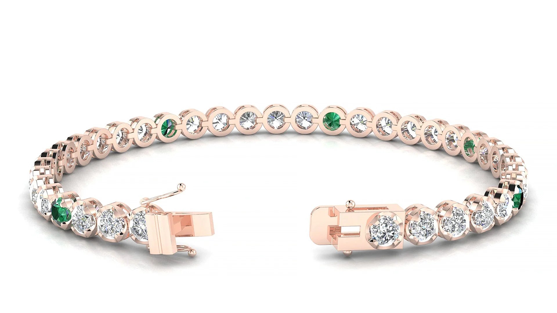 Bengal 1-5 | 18k Rose Gold 3.4 mm Round Natural Emerald & Diamond Tennis Bracelet