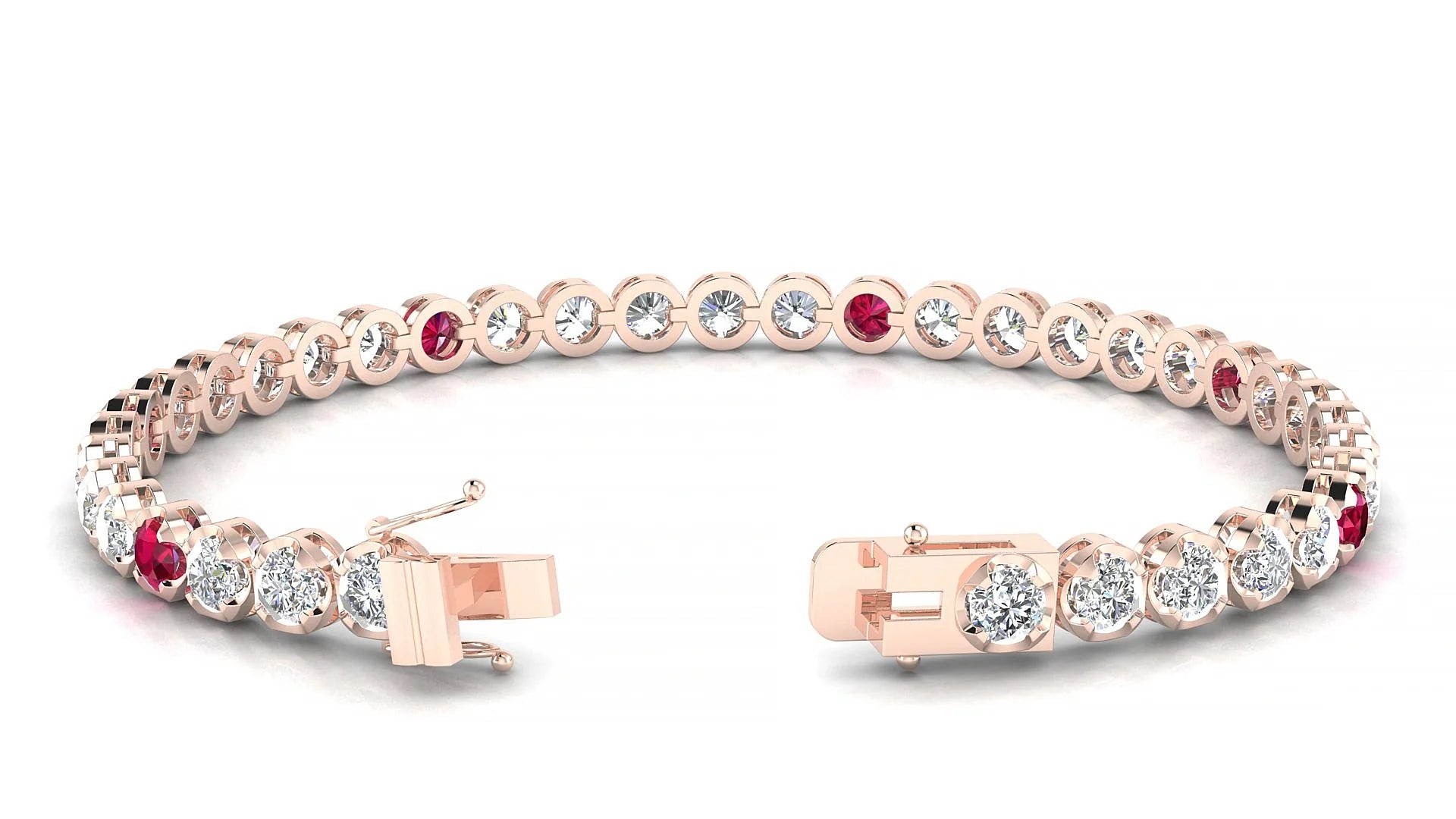 Bengal 1-5 | 18k Rose Gold 3.4 mm Round Natural Ruby & Diamond Tennis Bracelet