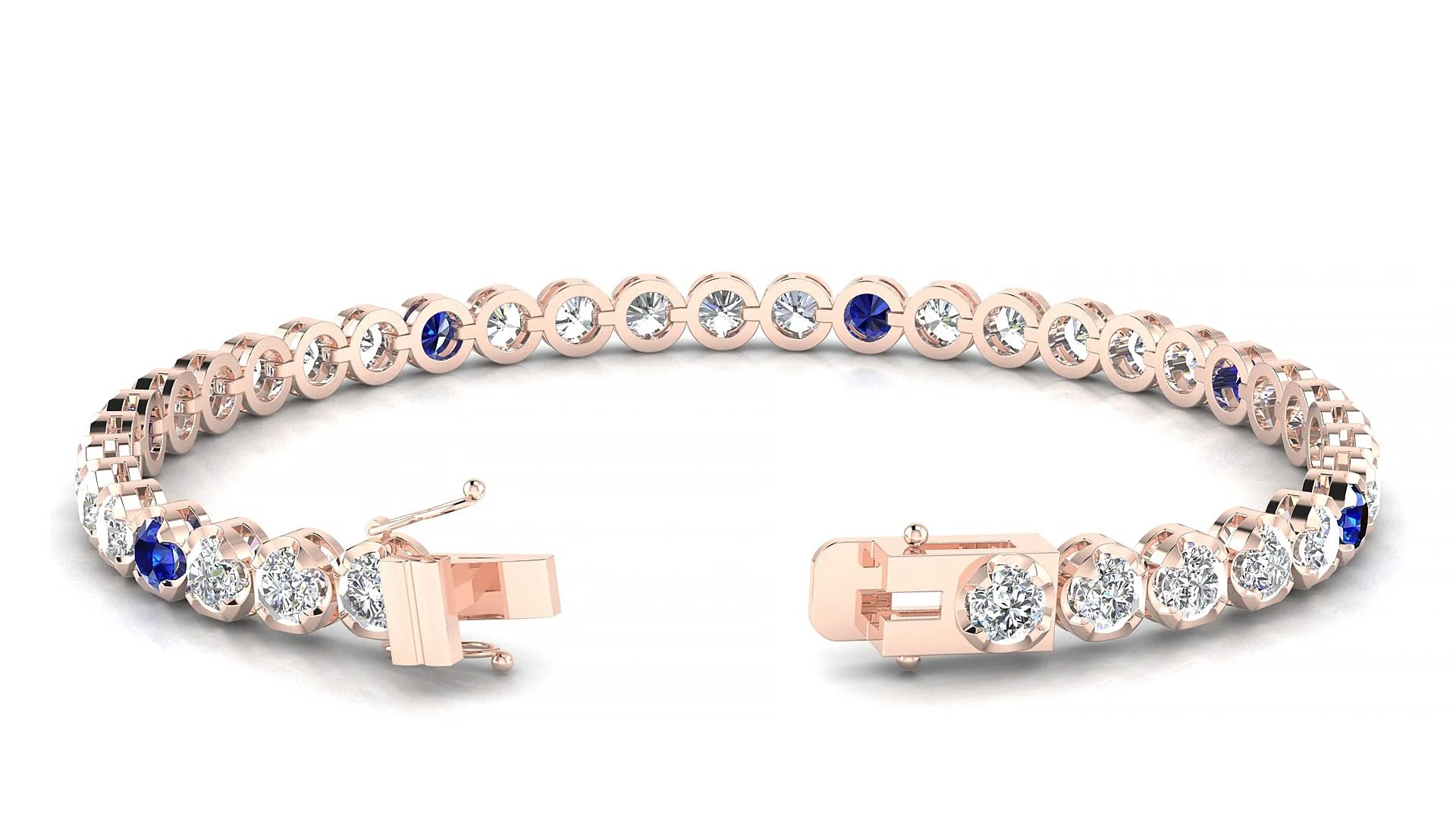 Bengal 1-5 | 18k Rose Gold 3.4 mm Round Natural Sapphire & Diamond Tennis Bracelet