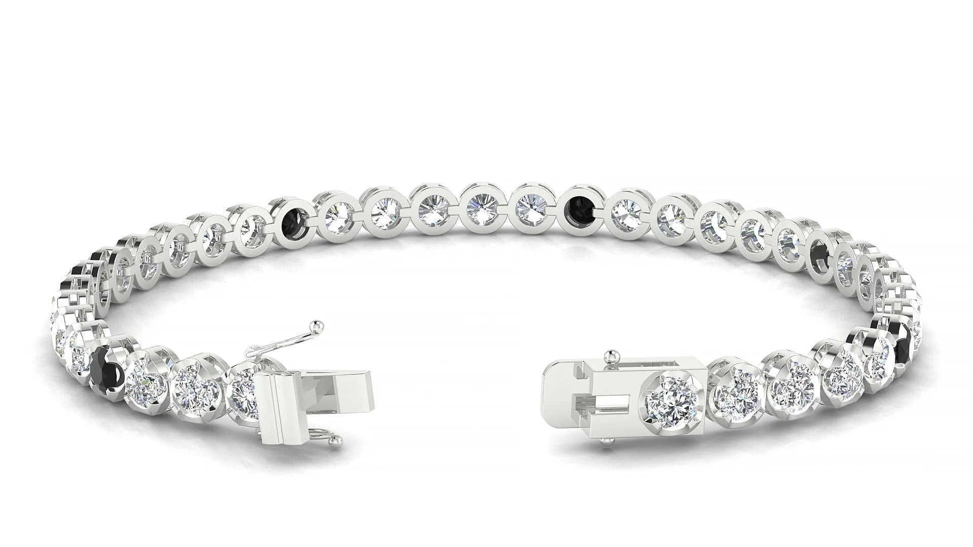 Bengal 1-5 | 18k White Gold 3.4 mm Round Natural Black Diamond & Diamond Tennis Bracelet