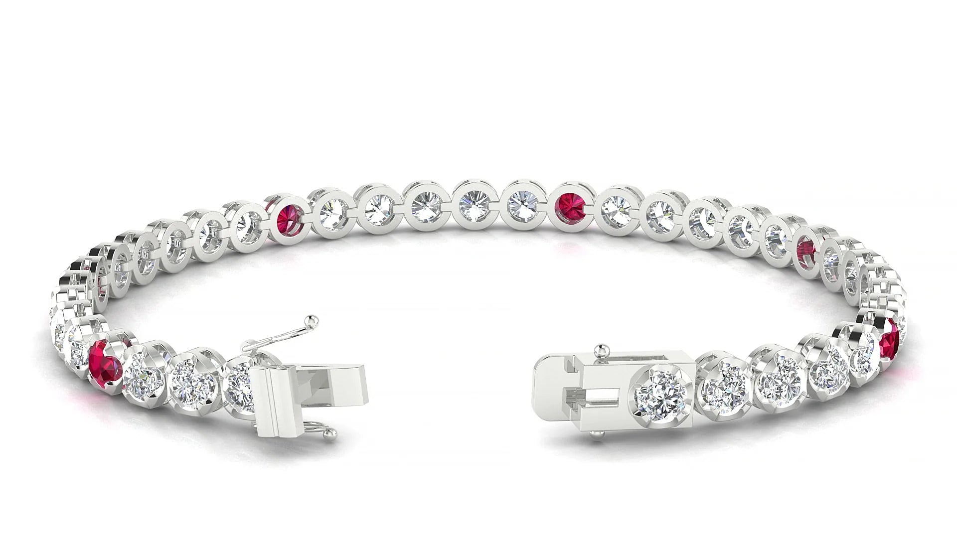 Bengal 1-5 | 18k White Gold 3.4 mm Round Natural Ruby & Diamond Tennis Bracelet