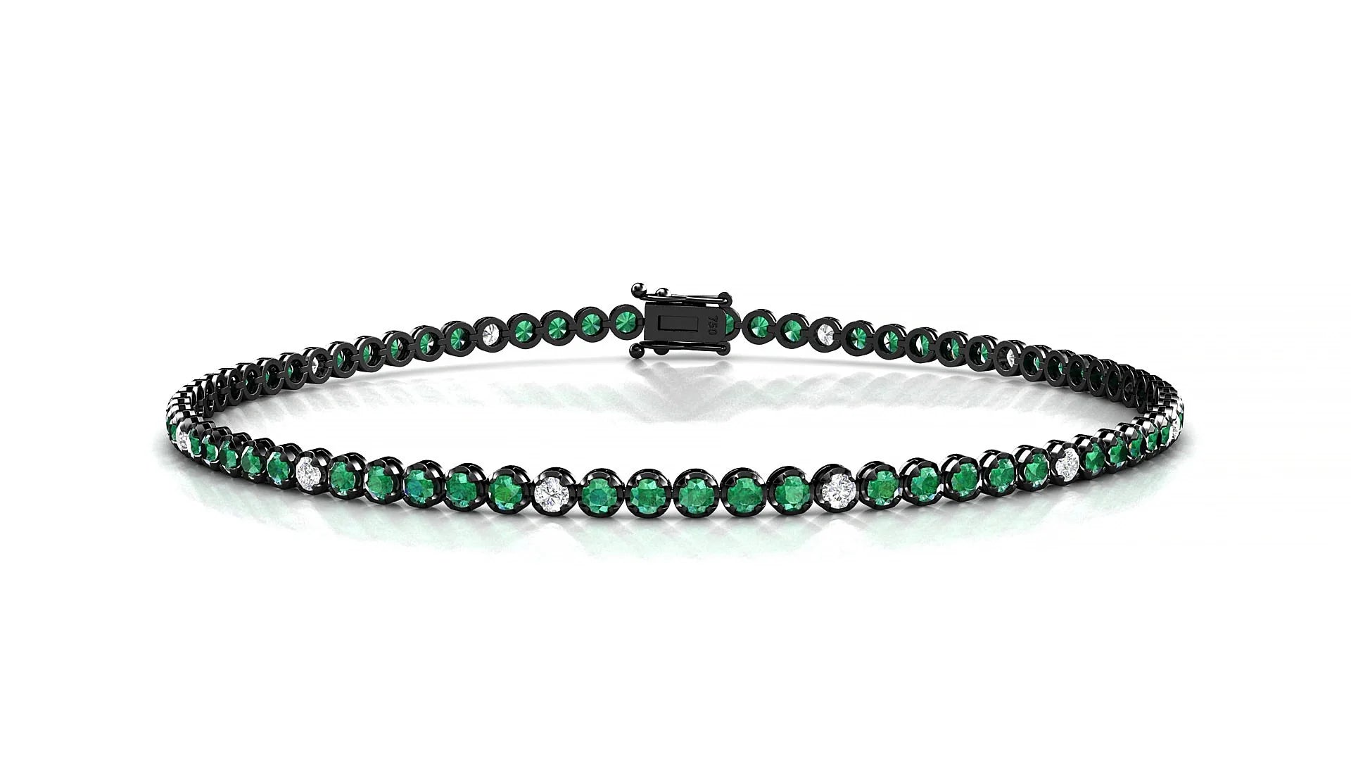 Bengal 5-1 | 18k Black Gold 1.7 mm Round Natural Emerald & Diamond Tennis Bracelet