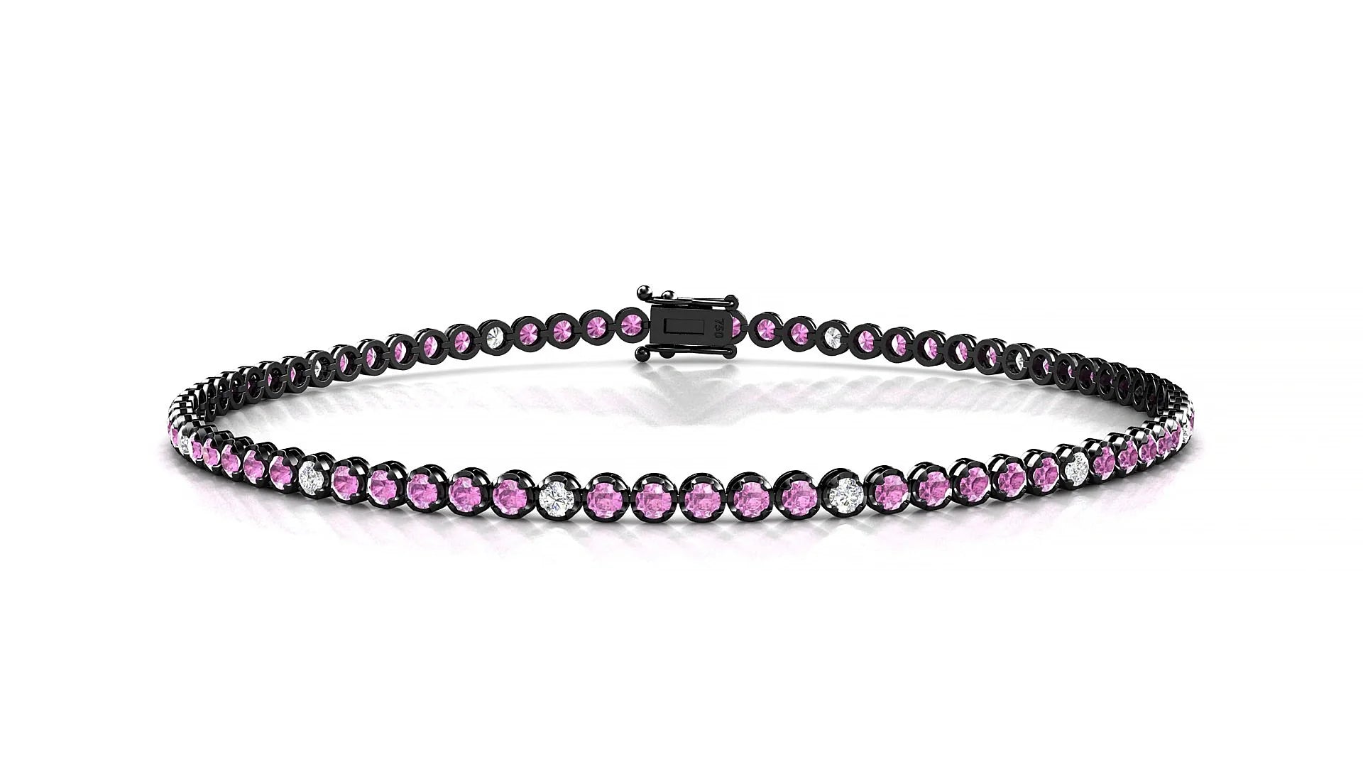 Bengal 5-1 | 18k Black Gold 1.7 mm Round Natural Pink Sapphire & Diamond Tennis Bracelet
