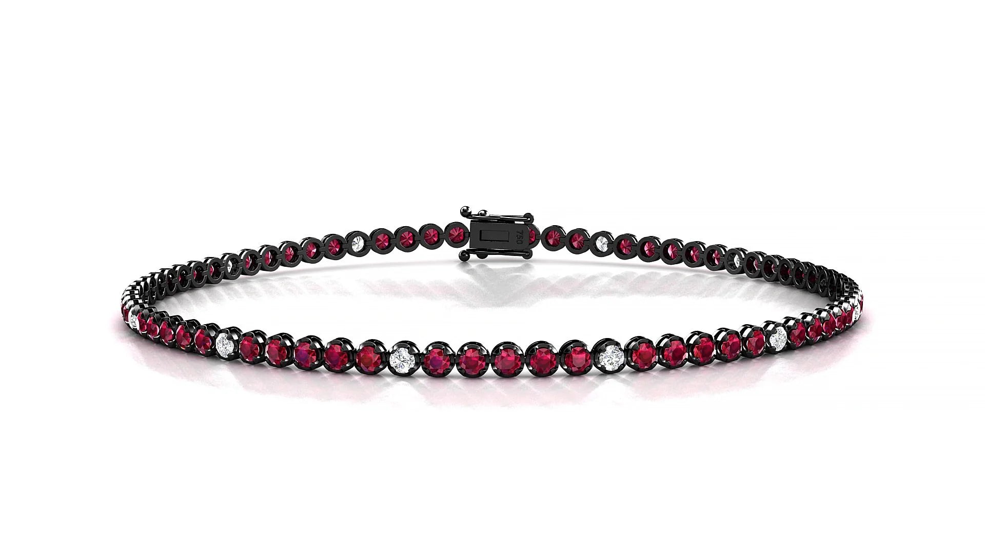 Bengal 5-1 | 18k Black Gold 1.7 mm Round Natural Ruby & Diamond Tennis Bracelet