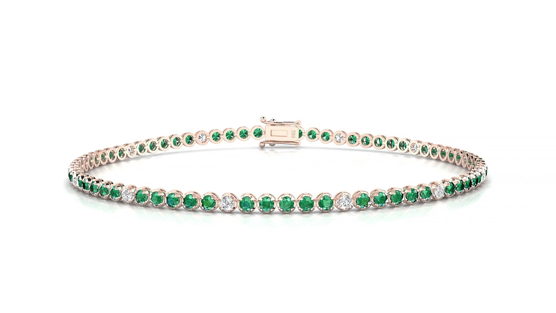 Bengal 5-1 | 18k Rose Gold 1.7 mm Round Natural Emerald & Diamond Tennis Bracelet