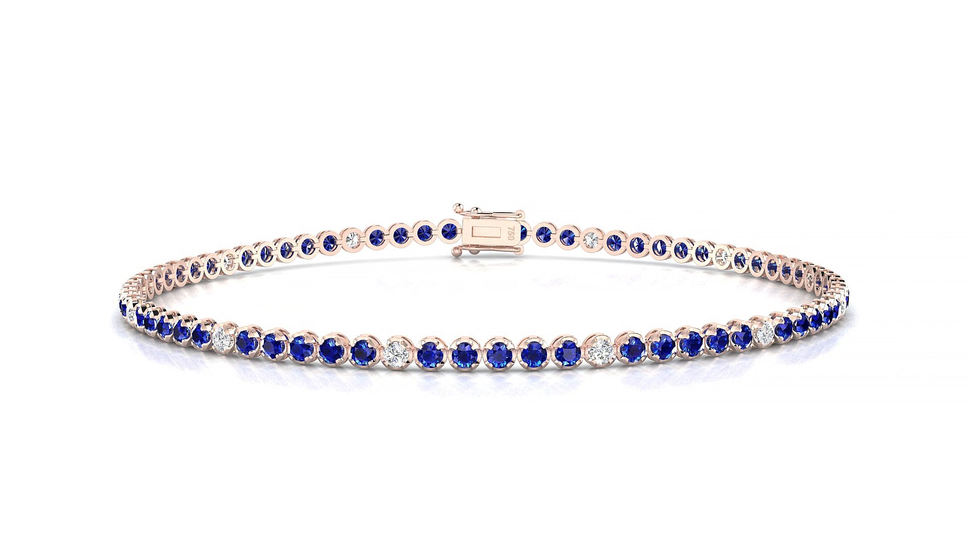 Bengal 5-1 | 18k Rose Gold 1.7 mm Round Natural Sapphire & Diamond 15 cm Tennis Bracelet