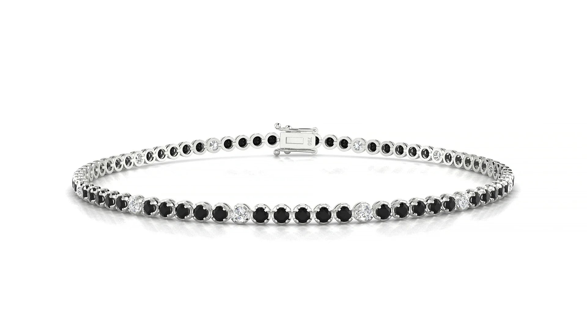 Bengal 5-1 | 18k White Gold 1.7 mm Round Natural Black Diamond & Diamond Tennis Bracelet