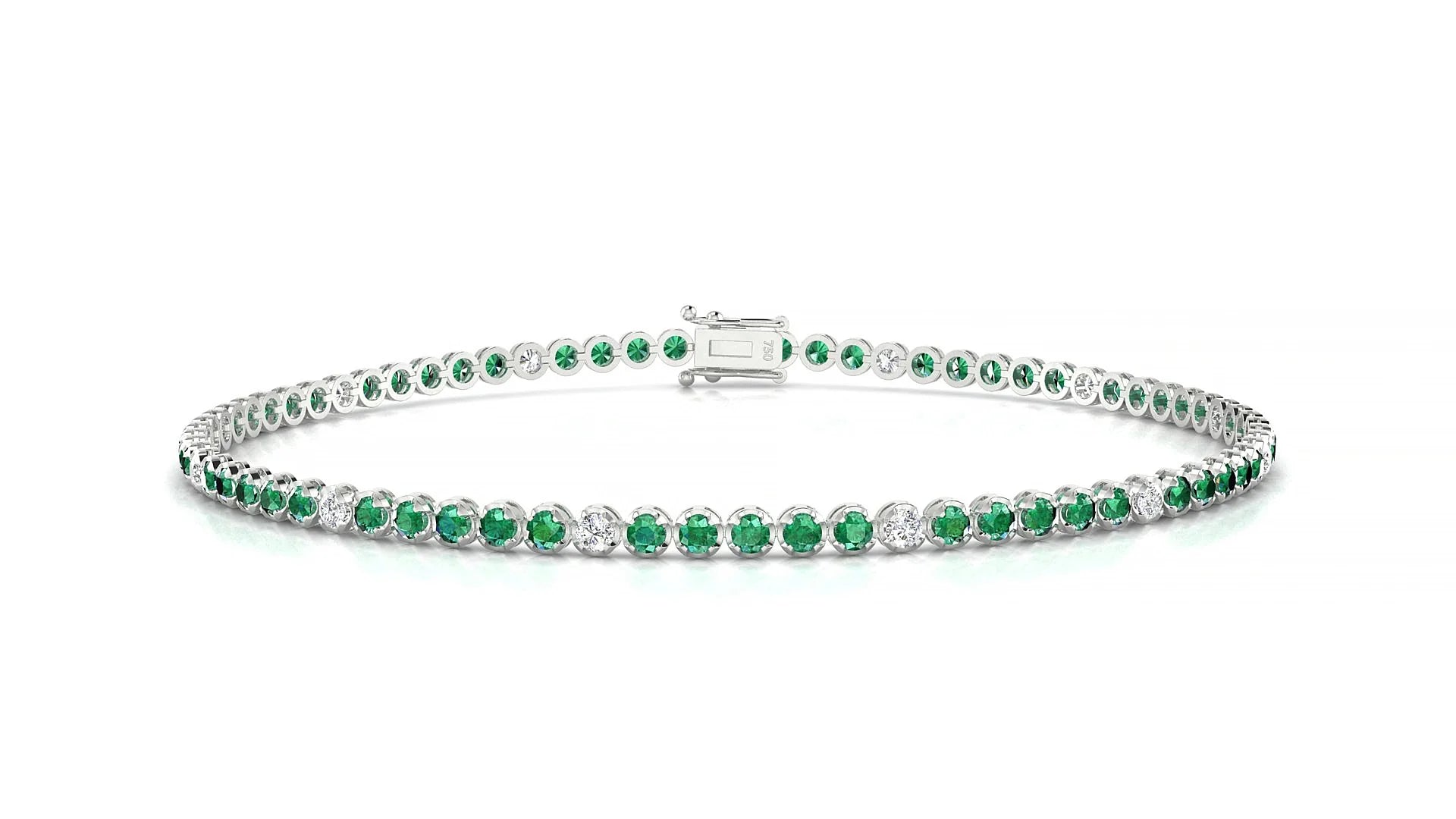 Bengal 5-1 | 18k White Gold 1.7 mm Round Natural Emerald & Diamond Tennis Bracelet