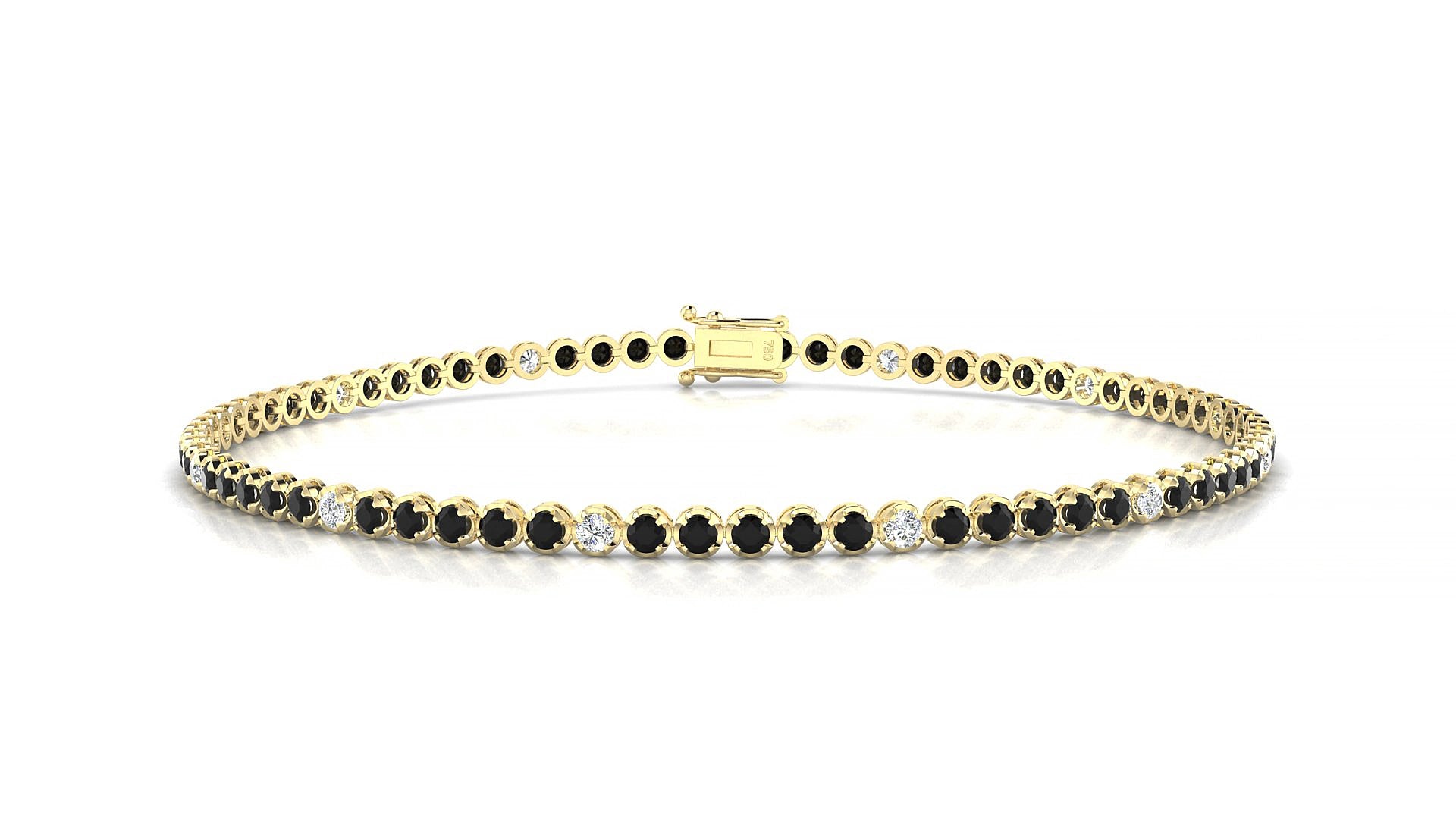Bengal 5-1 | 18k Yellow Gold 1.7 mm Round Natural Black Diamond & Diamond 15 cm Tennis Bracelet