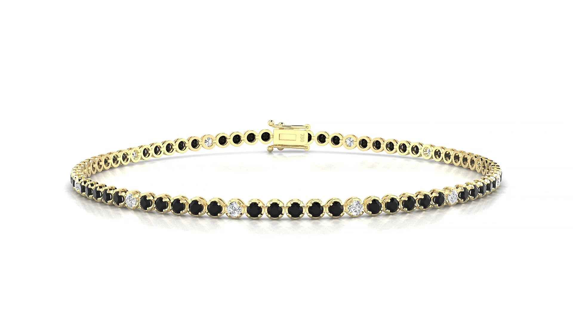 Bengal 5-1 | 18k Yellow Gold 1.7 mm Round Natural Black Diamond & Diamond Tennis Bracelet