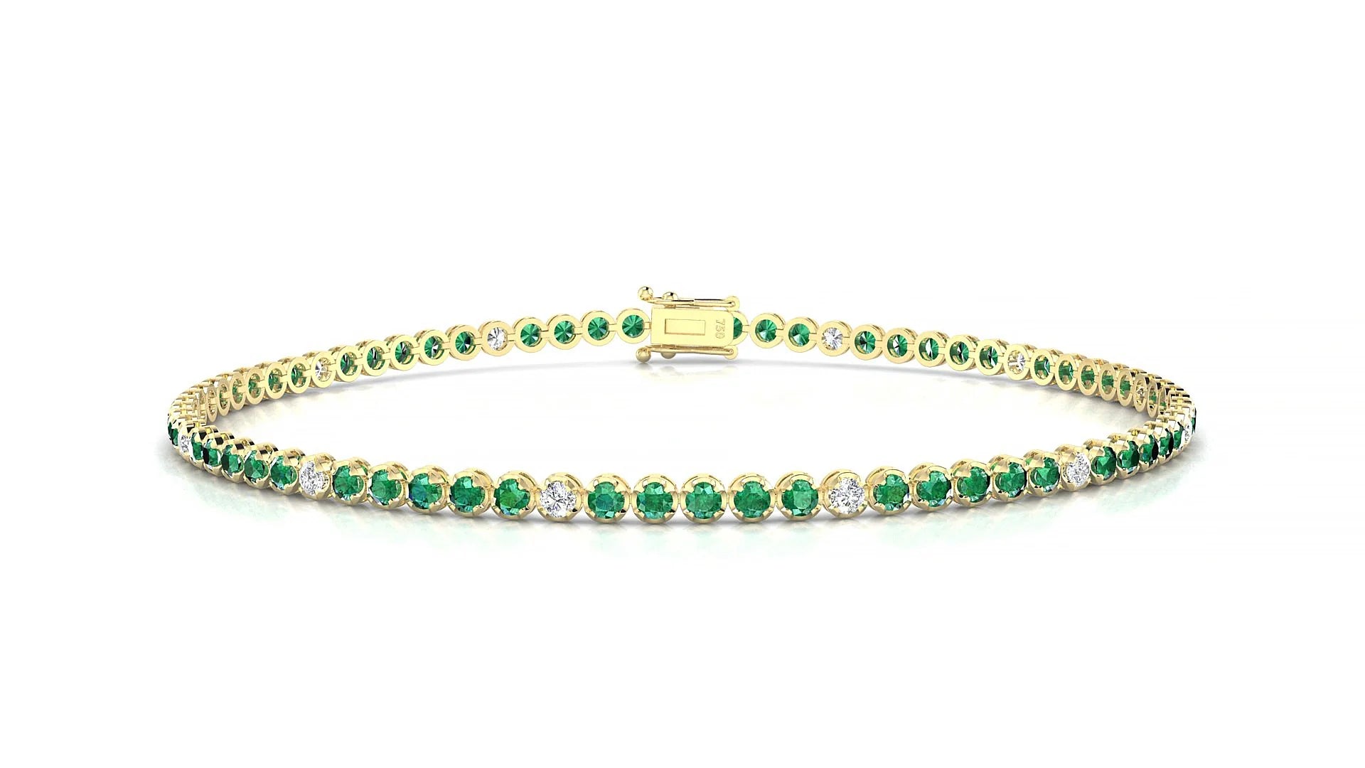 Bengal 5-1 | 18k Yellow Gold 1.7 mm Round Natural Emerald & Diamond Tennis Bracelet
