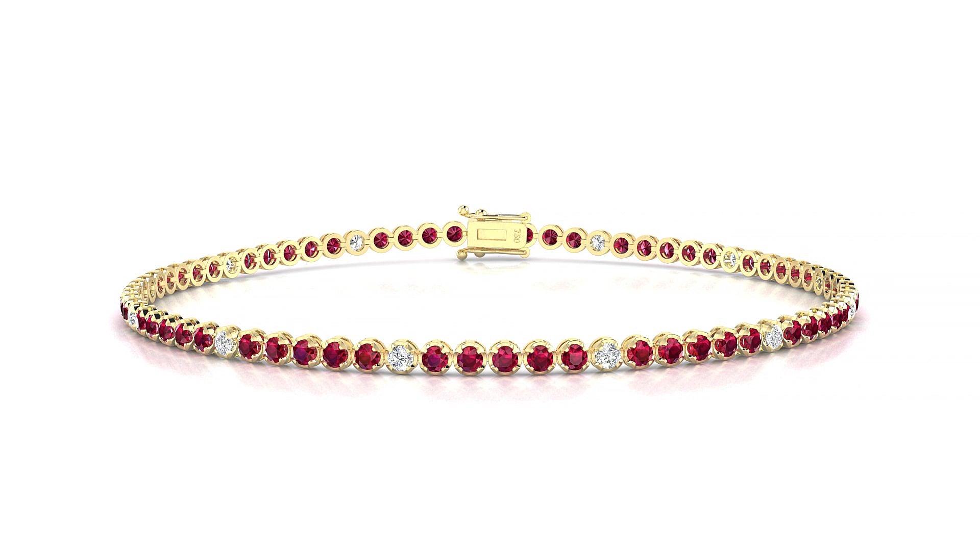 Bengal 5-1 | 18k Yellow Gold 1.7 mm Round Natural Ruby & Diamond 15 cm Tennis Bracelet