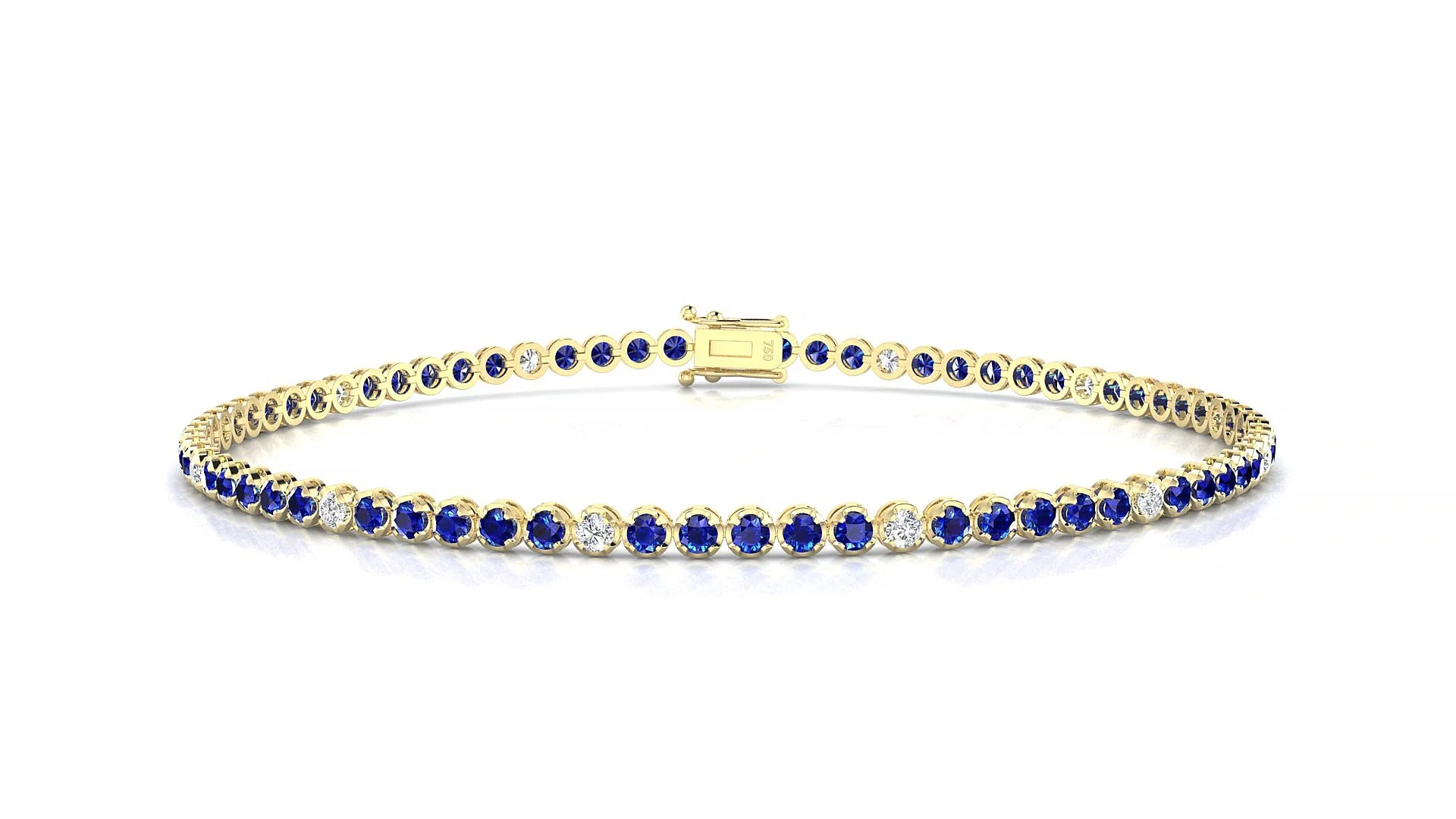 Bengal 5-1 | 18k Yellow Gold 1.7 mm Round Natural Sapphire & Diamond Tennis Bracelet