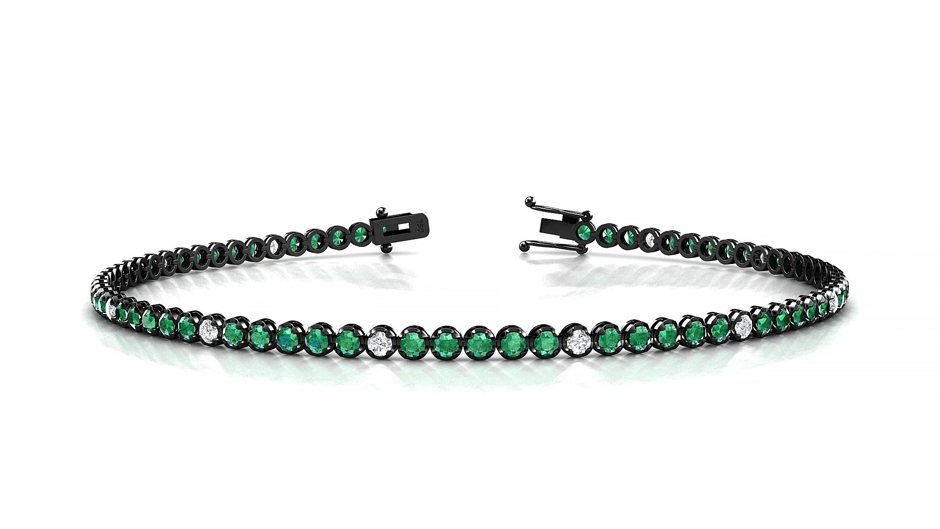 Bengal 5-1 | 18k Black Gold 1.7 mm Round Natural Emerald & Diamond Tennis Bracelet