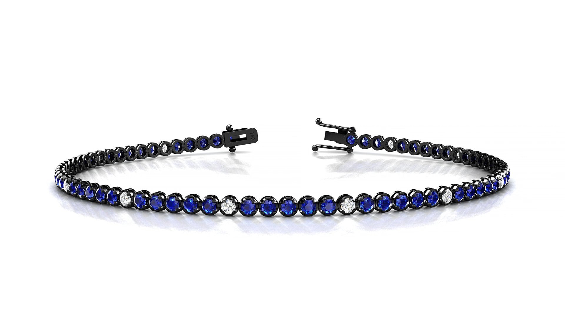 Bengal 5-1 | 18k Black Gold 1.7 mm Round Natural Sapphire & Diamond 19 cm Tennis Bracelet