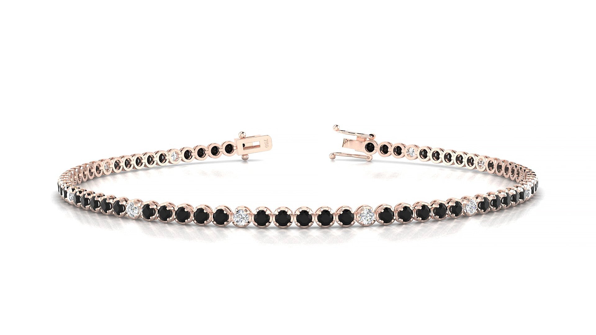 Bengal 5-1 | 18k Rose Gold 1.7 mm Round Natural Black Diamond & Diamond 15 cm Tennis Bracelet