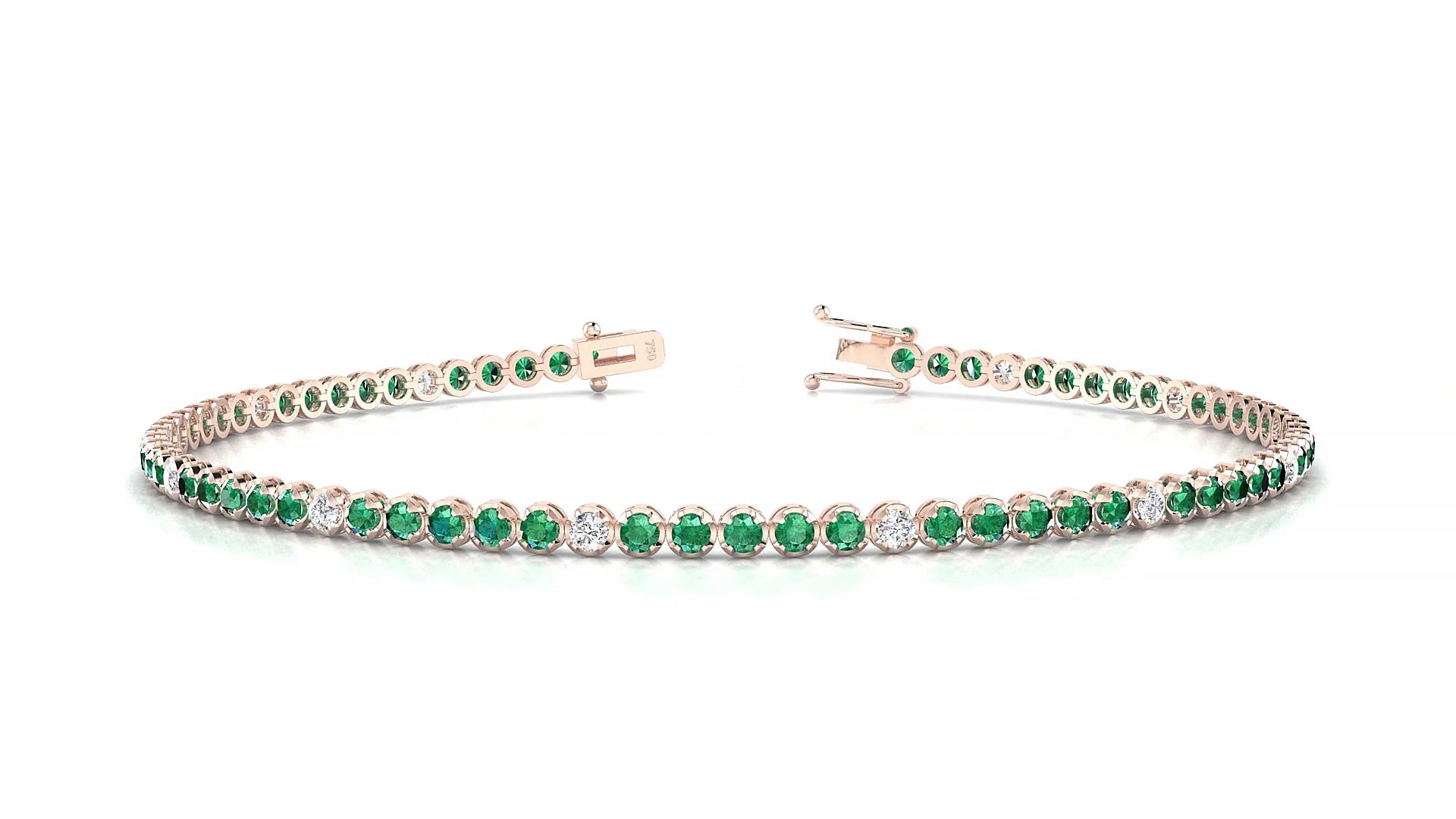 Bengal 5-1 | 18k Rose Gold 1.7 mm Round Natural Emerald & Diamond Tennis Bracelet