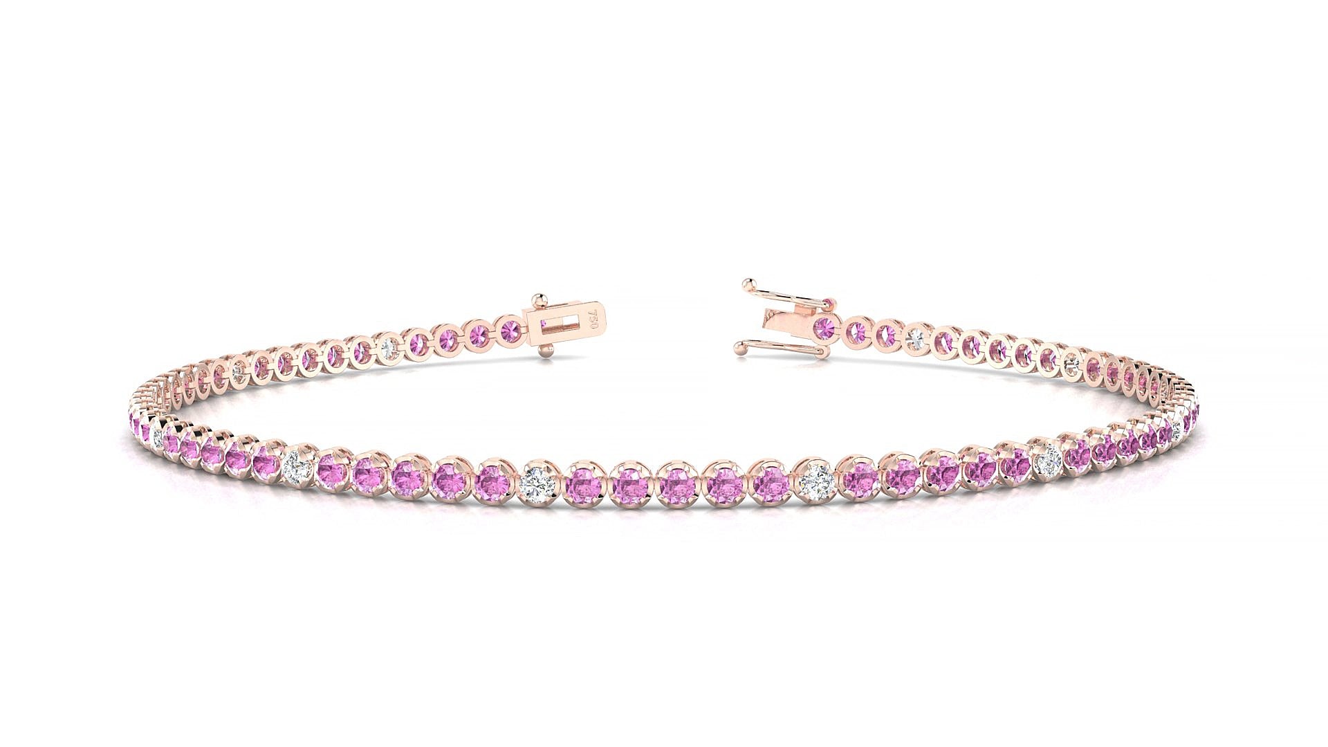 Bengal 5-1 | 18k Rose Gold 1.7 mm Round Natural Pink Sapphire & Diamond 18 cm Tennis Bracelet