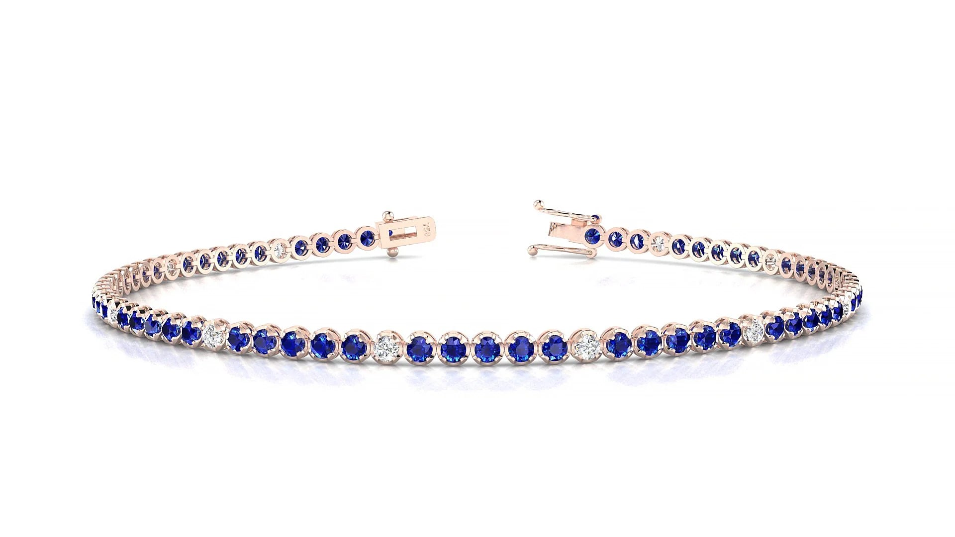 Bengal 5-1 | 18k Rose Gold 1.7 mm Round Natural Sapphire & Diamond Tennis Bracelet