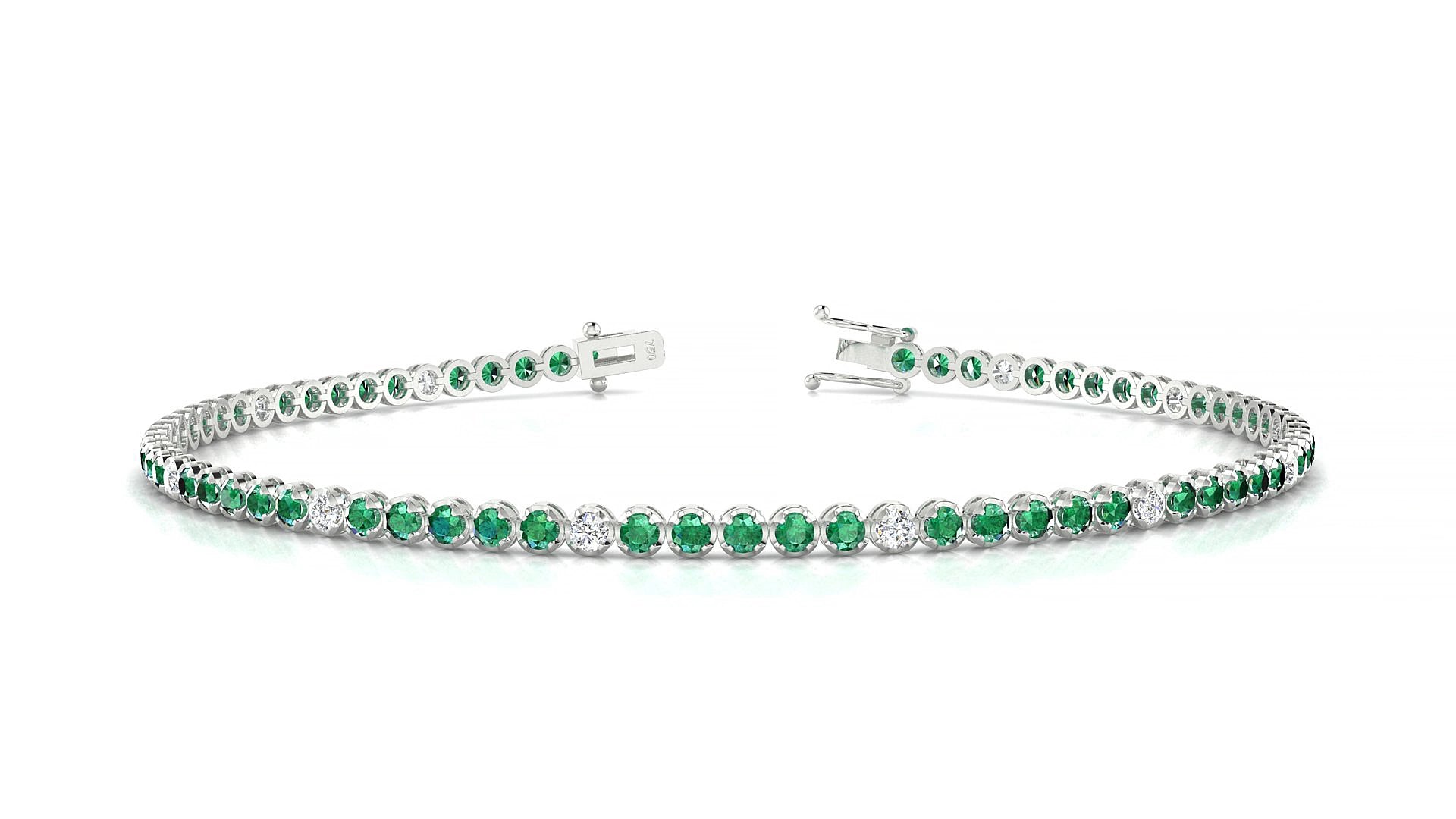Bengal 5-1 | 18k White Gold 1.7 mm Round Natural Emerald & Diamond 15 cm Tennis Bracelet