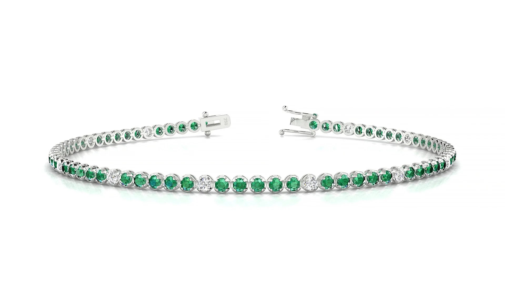 Bengal 5-1 | 18k White Gold 1.7 mm Round Natural Emerald & Diamond Tennis Bracelet