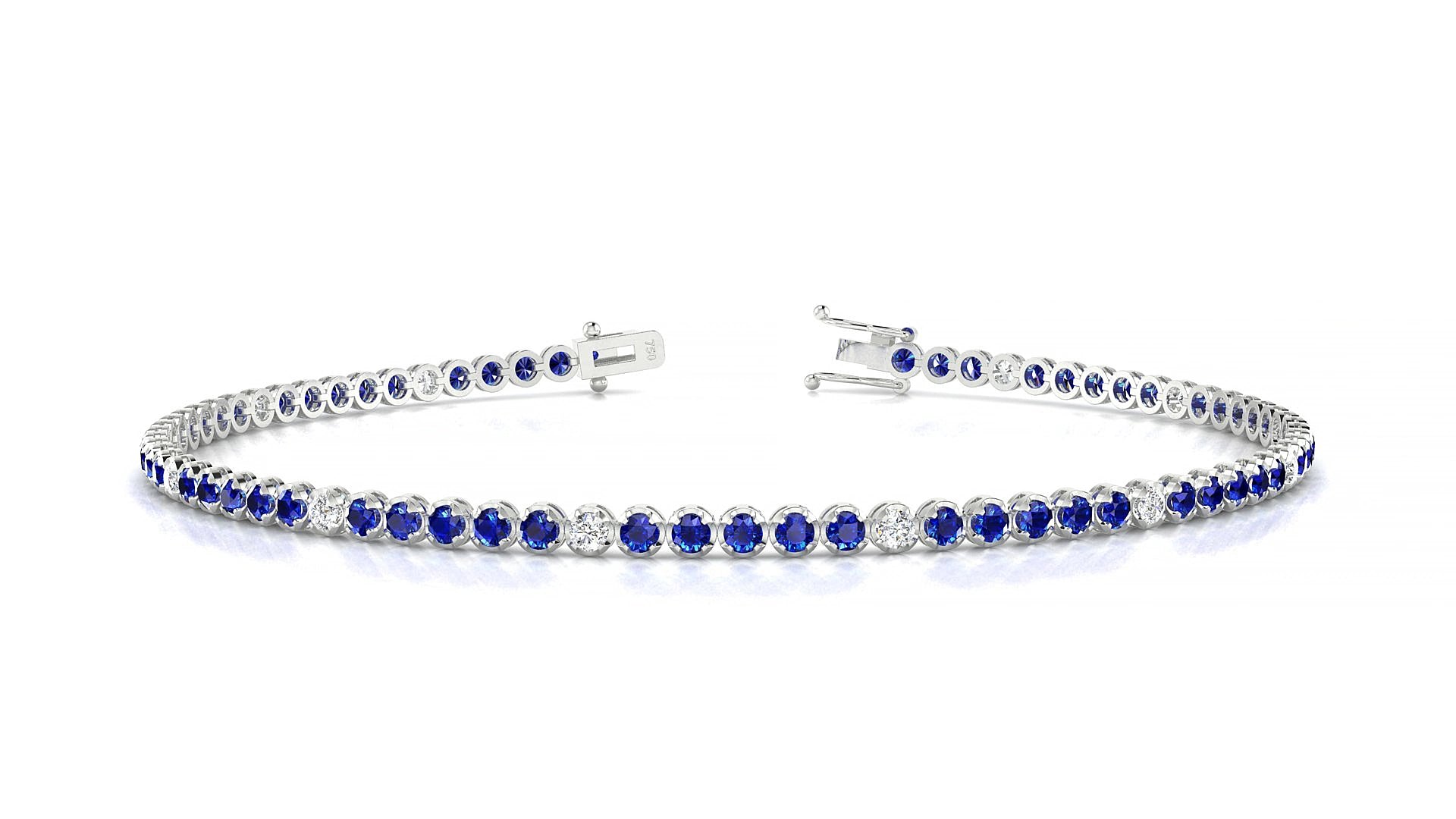 Bengal 5-1 | 18k White Gold 1.7 mm Round Natural Sapphire & Diamond 19 cm Tennis Bracelet
