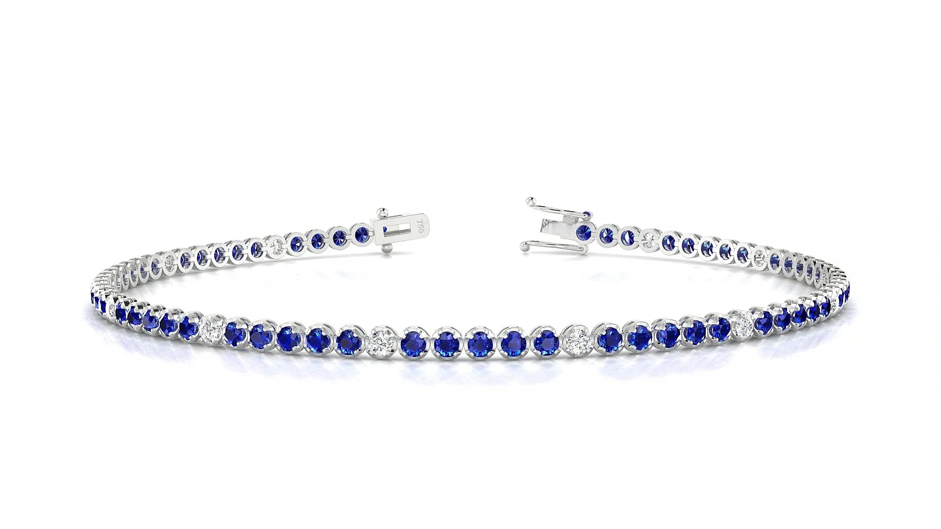 Bengal 5-1 | 18k White Gold 1.7 mm Round Natural Sapphire & Diamond Tennis Bracelet