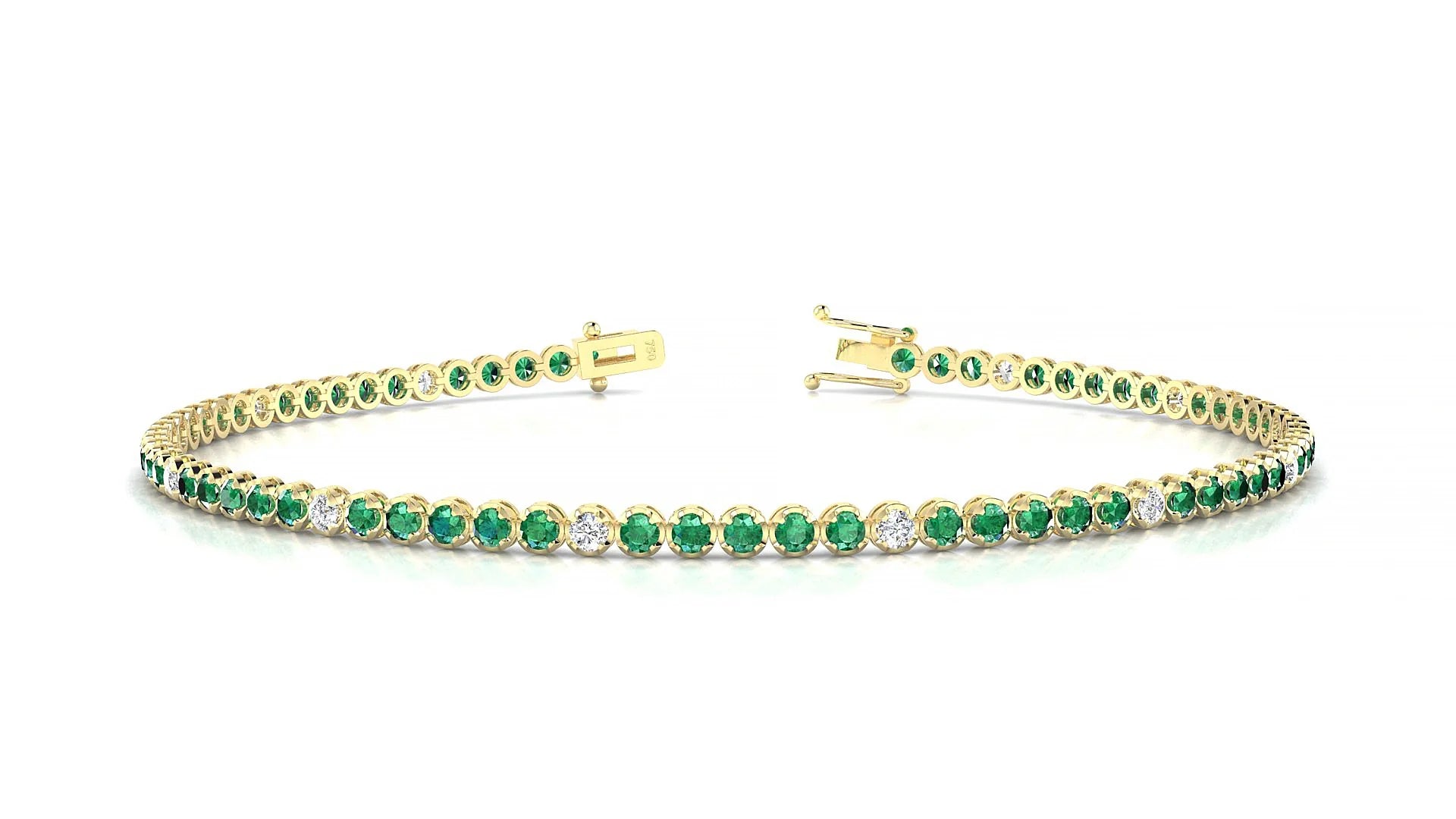 Bengal 5-1 | 18k Yellow Gold 1.7 mm Round Natural Emerald & Diamond Tennis Bracelet