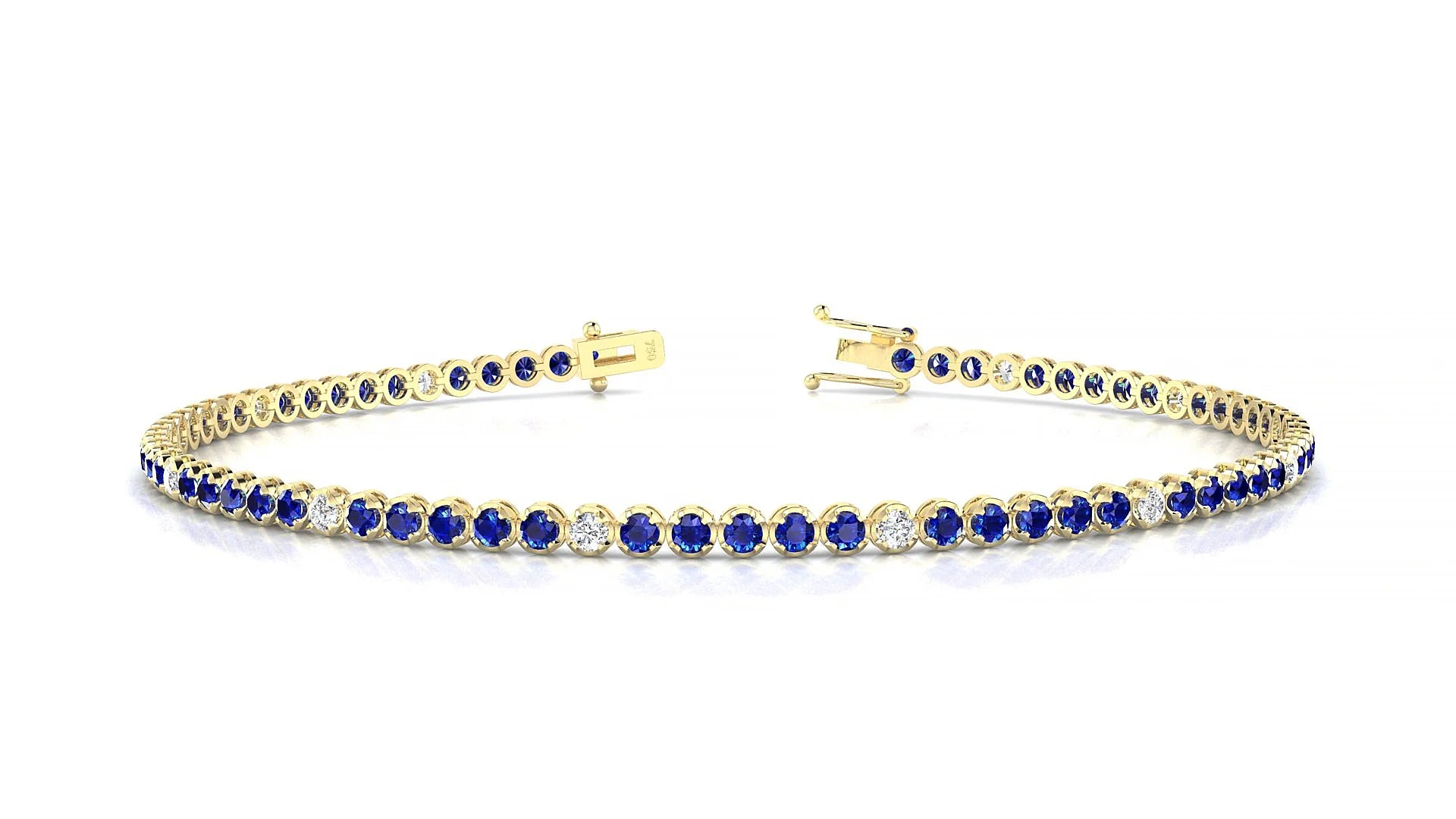 Bengal 5-1 | 18k Yellow Gold 1.7 mm Round Natural Sapphire & Diamond Tennis Bracelet