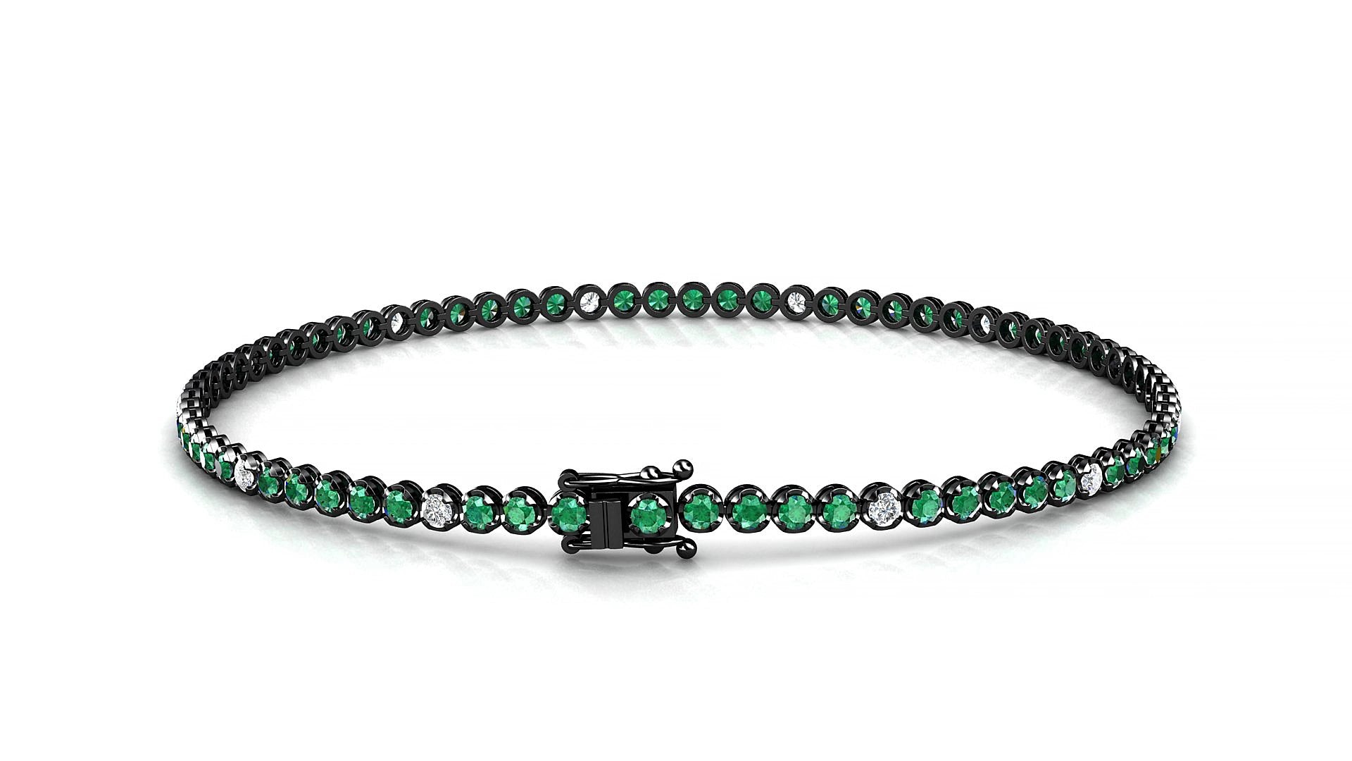 Bengal 5-1 | 18k Black Gold 1.7 mm Round Natural Emerald & Diamond 15 cm Tennis Bracelet
